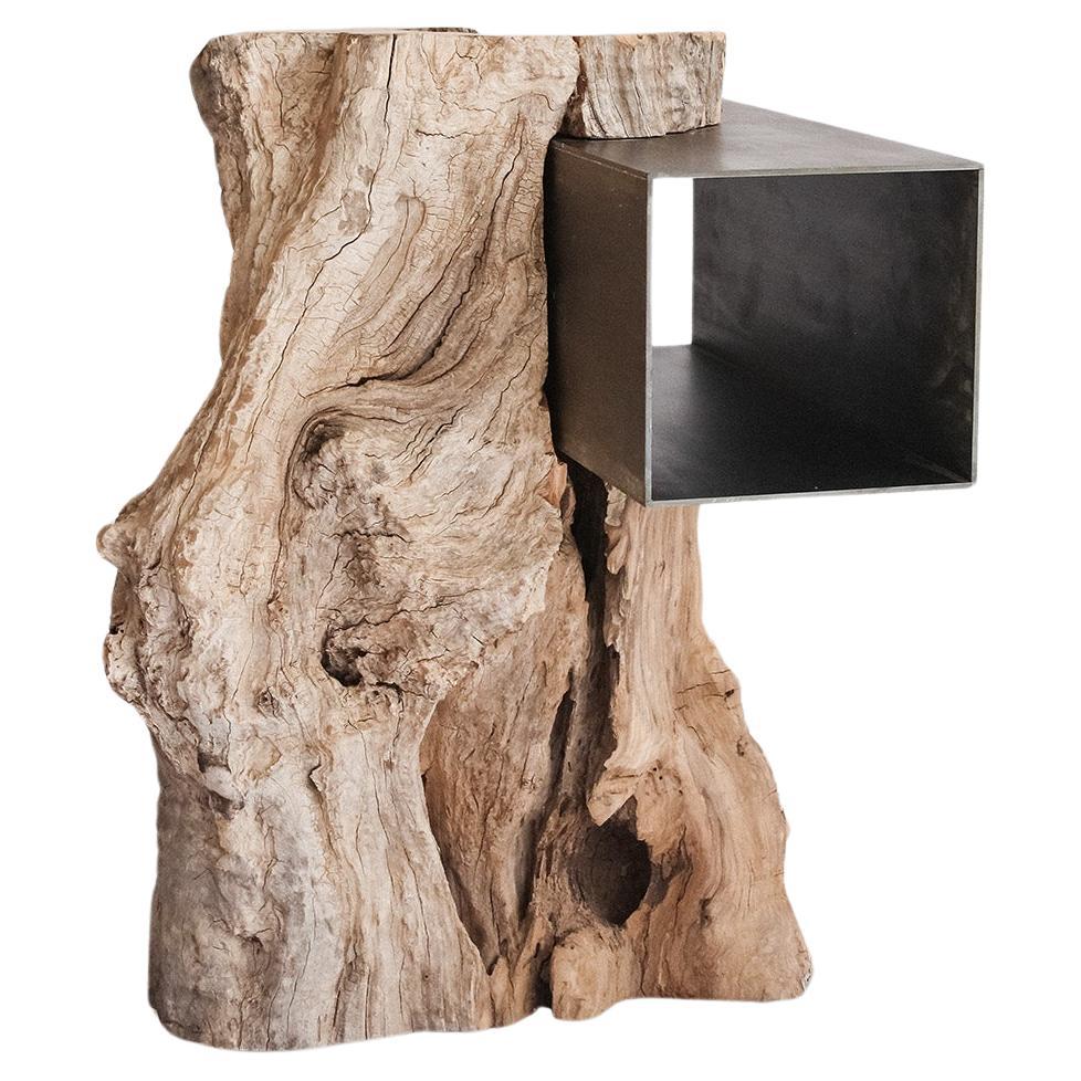 Erra Side Olive wood and Cantilever Metal Table by  Adriane Escarfullery en vente
