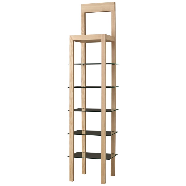 Errante, Contemporary Bookcase in Ashwood with Glass Shelves For Sale