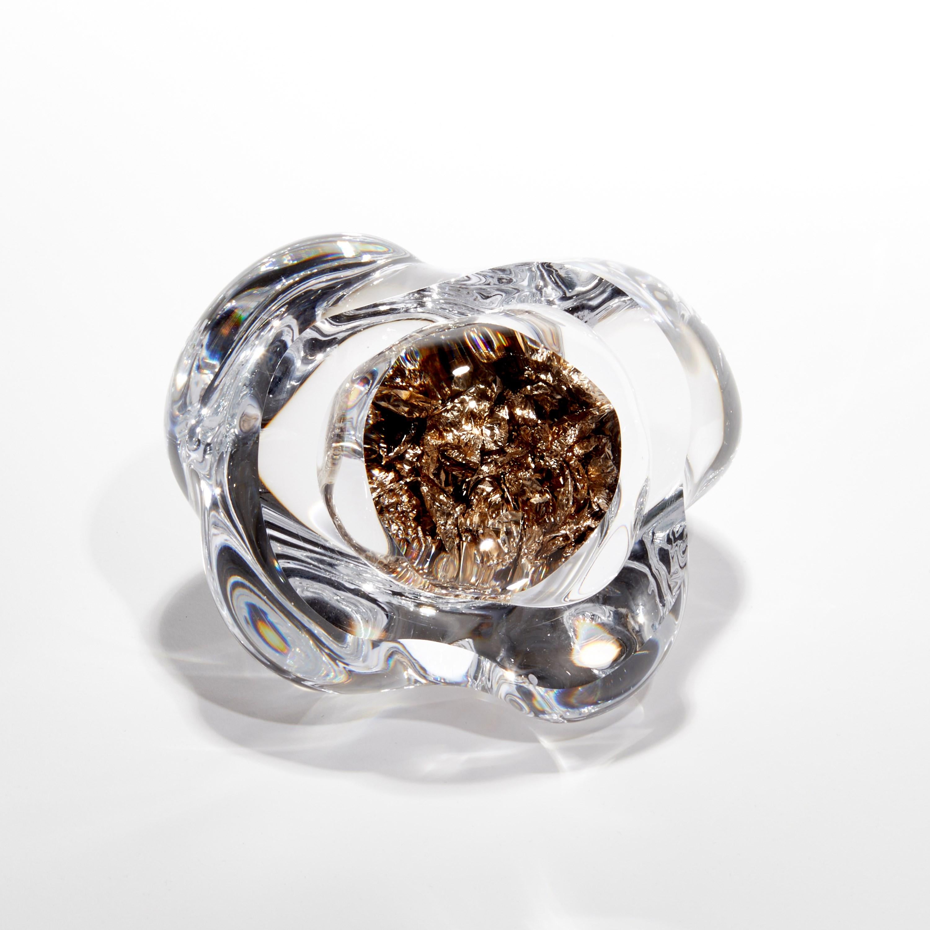 Organic Modern Erratic H with 22.5ct Champagne Gold, a Glass Rock Sculpture by Anthony Scala