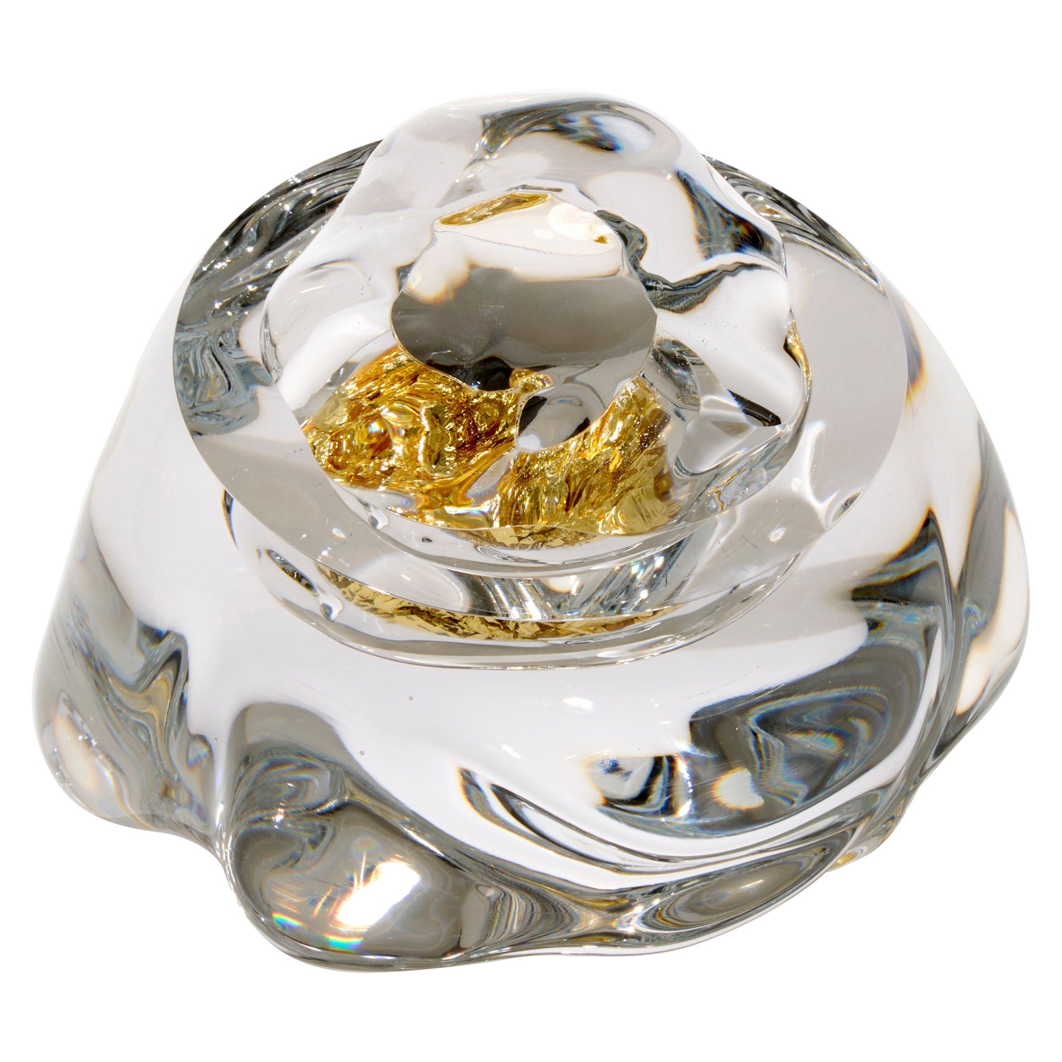 Erratic I with 22ct Yellow Gold, amorphic clear glass artwork by Anthony Scala For Sale