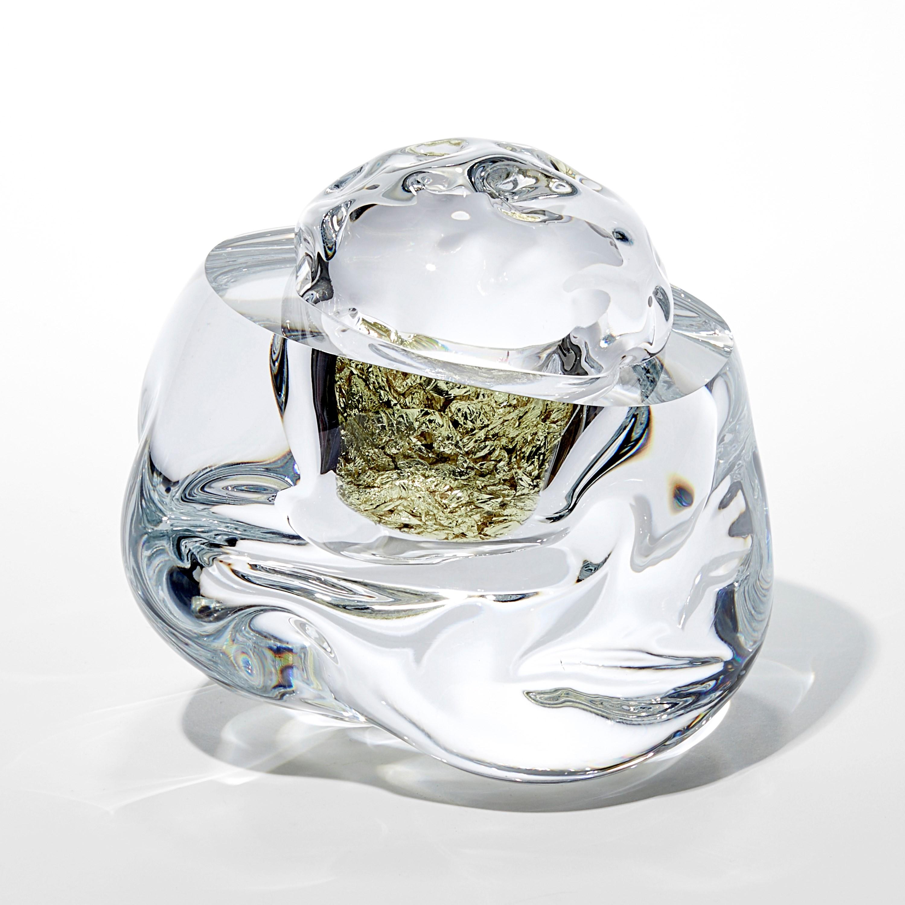 Hand-Crafted Erratic J with 18ct Green Gold, amorphic optical glass artwork by Anthony Scala