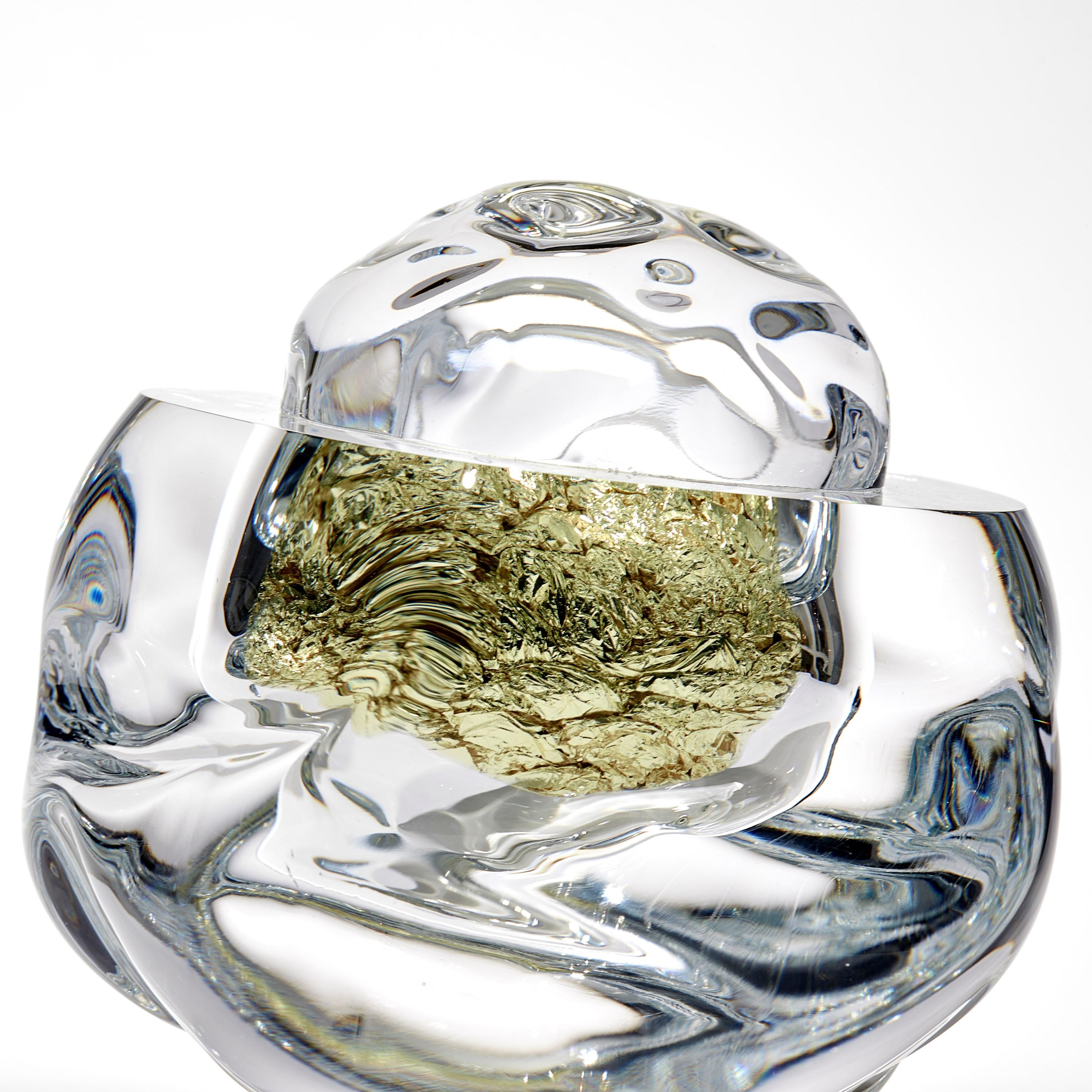Contemporary Erratic J with 18ct Green Gold, amorphic optical glass artwork by Anthony Scala
