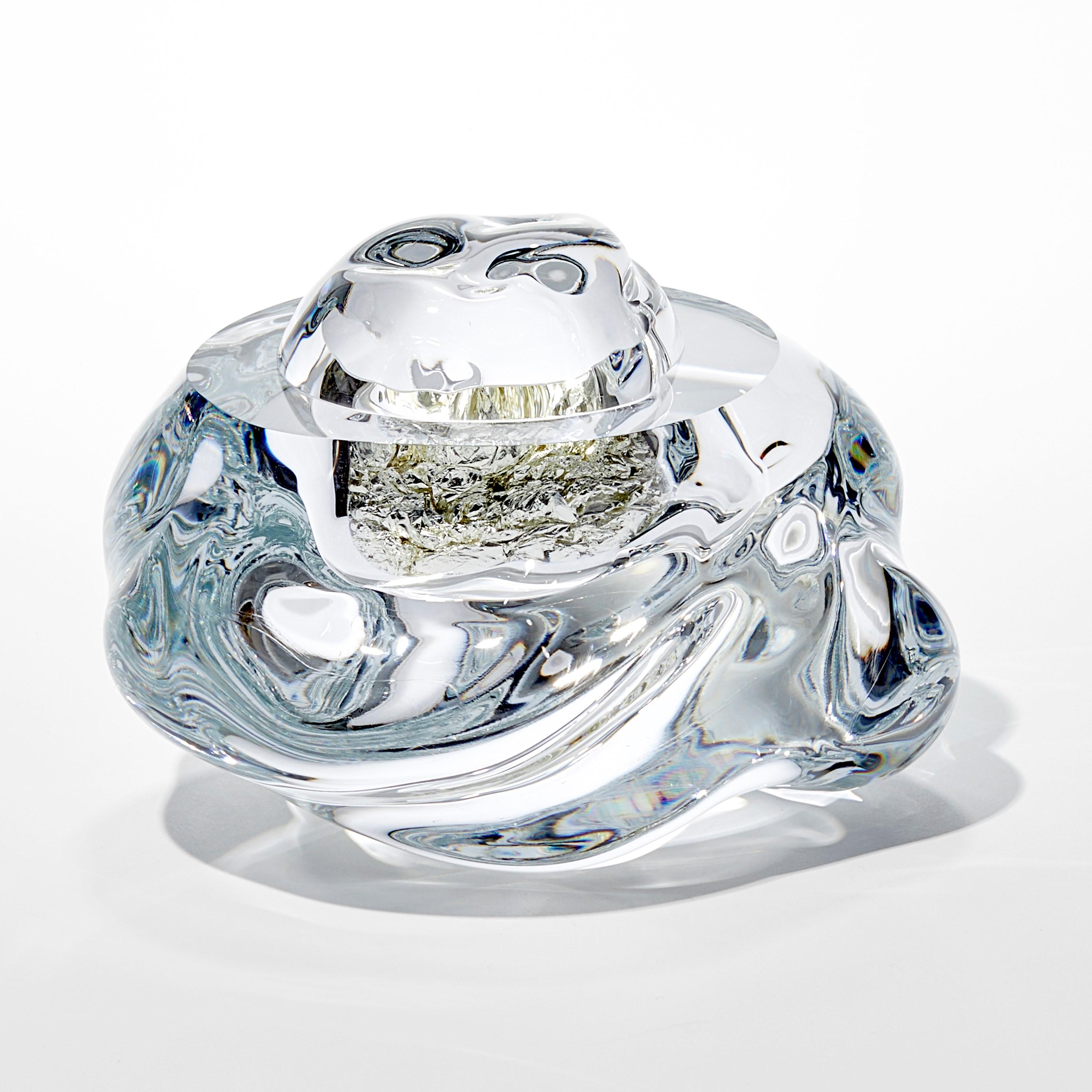 Organic Modern Erratic K with 12ct White Gold, optical glass sculpture by Anthony Scala