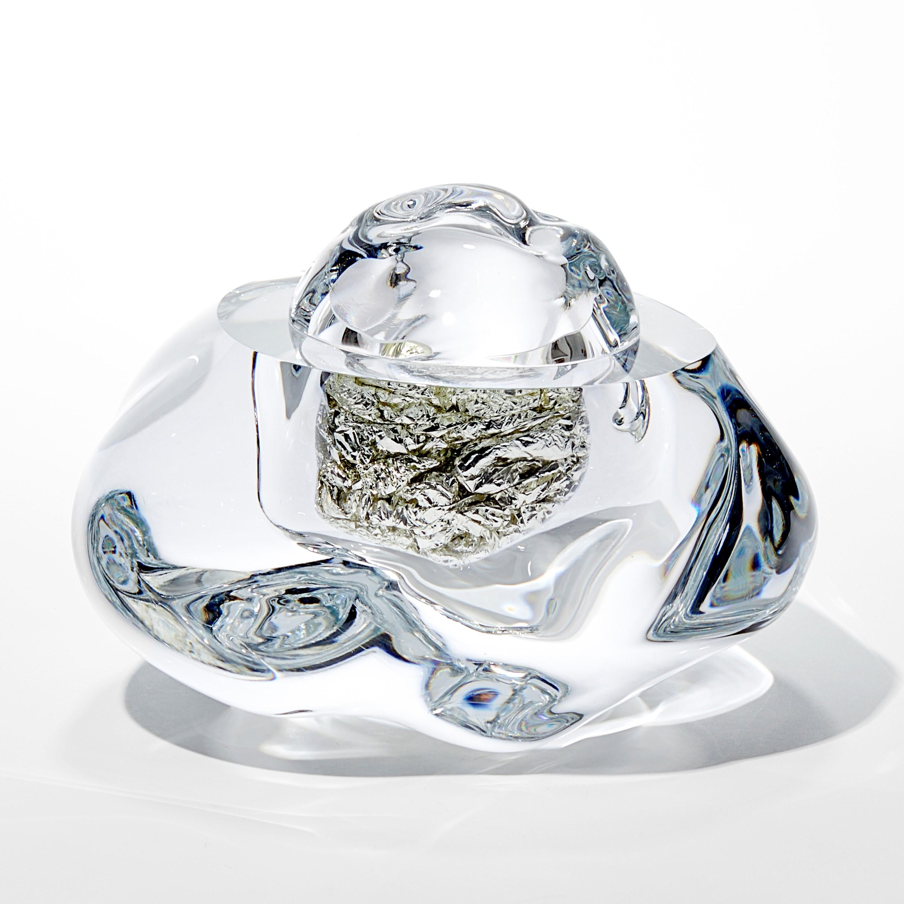 Hand-Crafted Erratic K with 12ct White Gold, optical glass sculpture by Anthony Scala