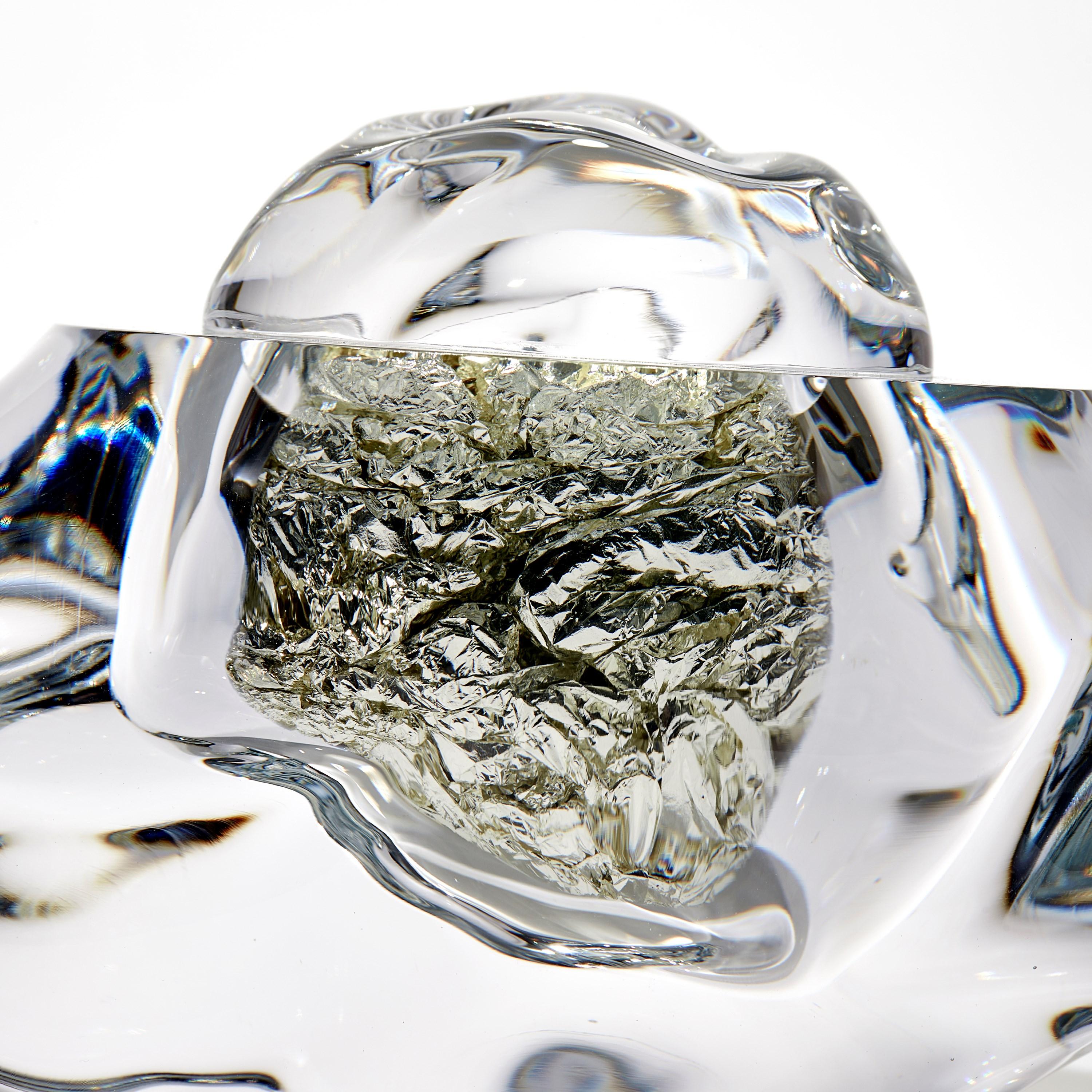 Contemporary Erratic K with 12ct White Gold, optical glass sculpture by Anthony Scala For Sale