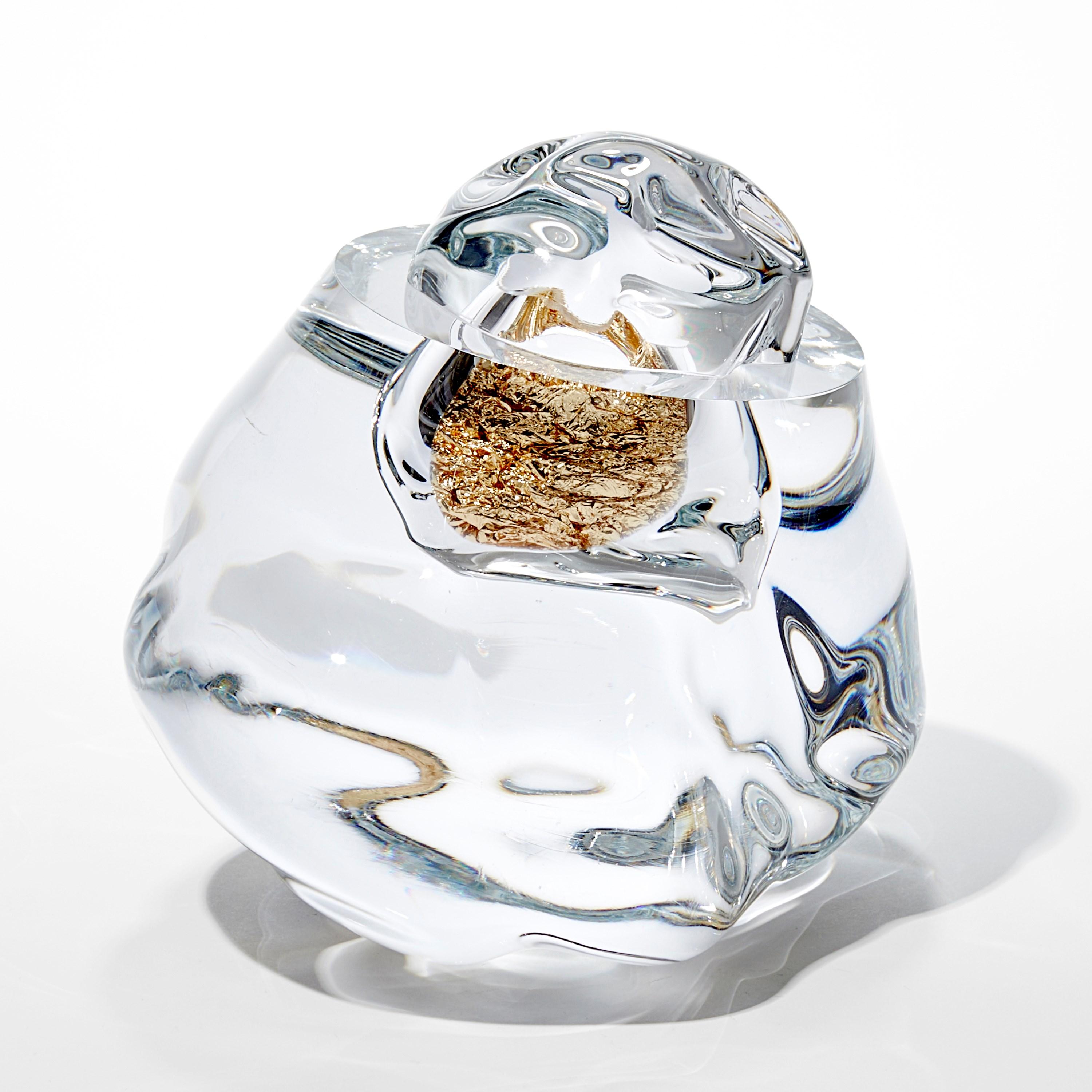 Hand-Crafted Erratic L with 23ct Red Gold, amorphic optical glass sculpture by Anthony Scala