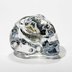 Erratic with 12ct White Gold Leaf, amorphic clear glass artwork by Anthony Scala