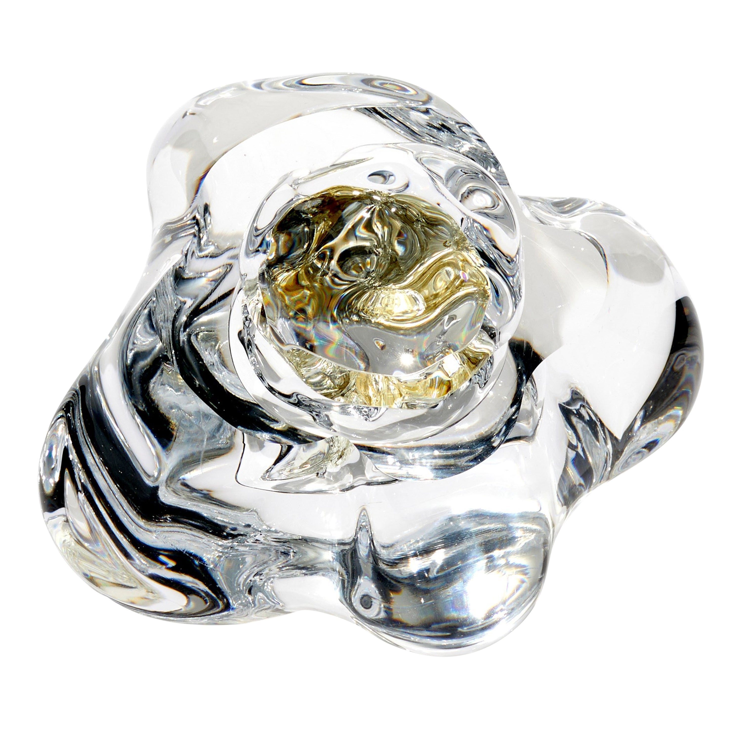 Erratic with 12ct White Gold Leaf, œuvre d'art en verre transparent amorphe d'Anthony Scala