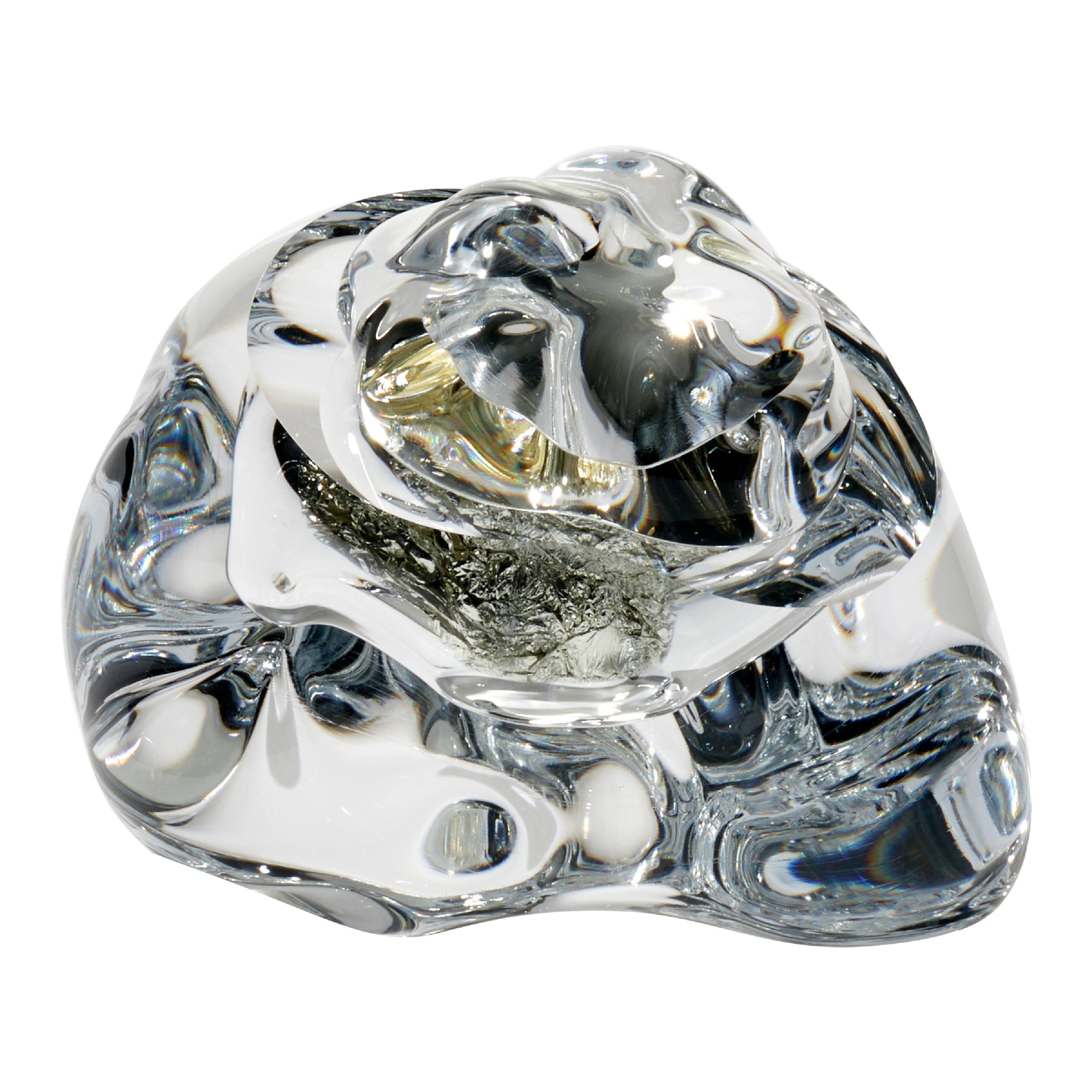 Erratic with 12ct White Gold Leaf, amorphic clear glass artwork by Anthony Scala For Sale