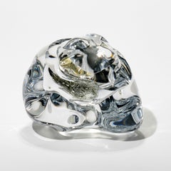 Erratic with 12ct White Gold Leaf, amorphic clear glass artwork by Anthony Scala
