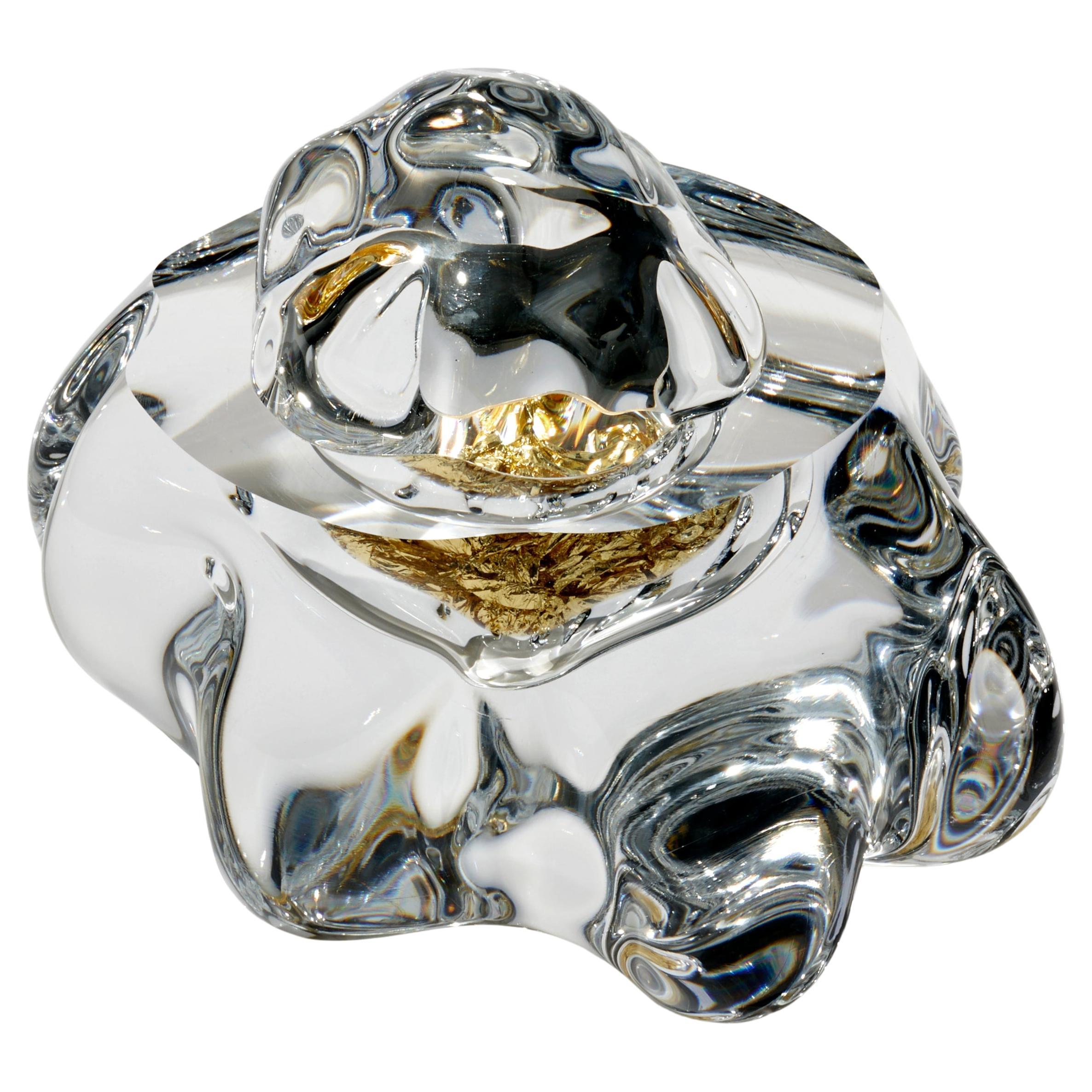 Erratic with 22ct Yellow Gold Leaf, optical clear glass artwork by Anthony Scala For Sale