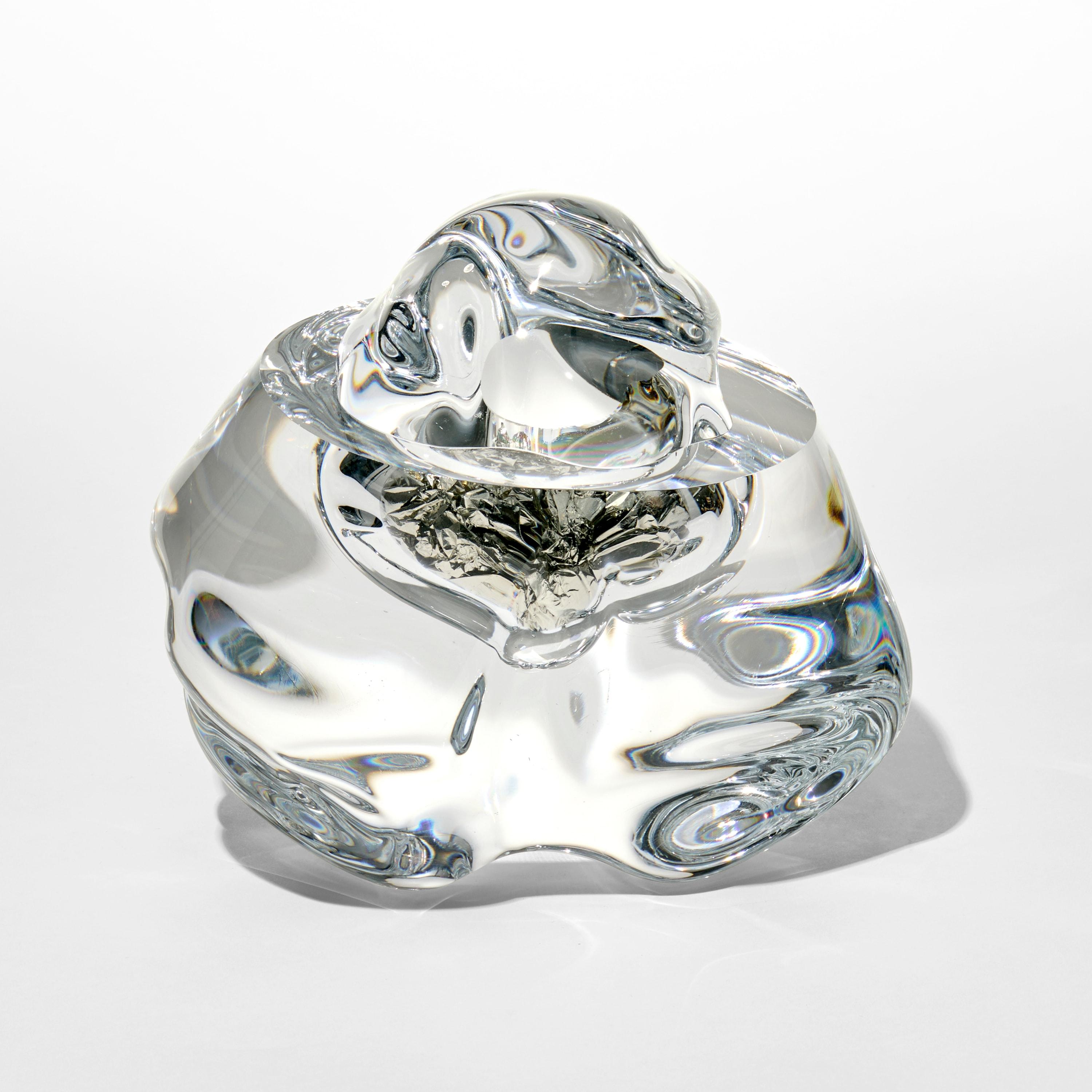British Erratic with Tin Leaf, amorphic clear glass sculpture by Anthony Scala For Sale