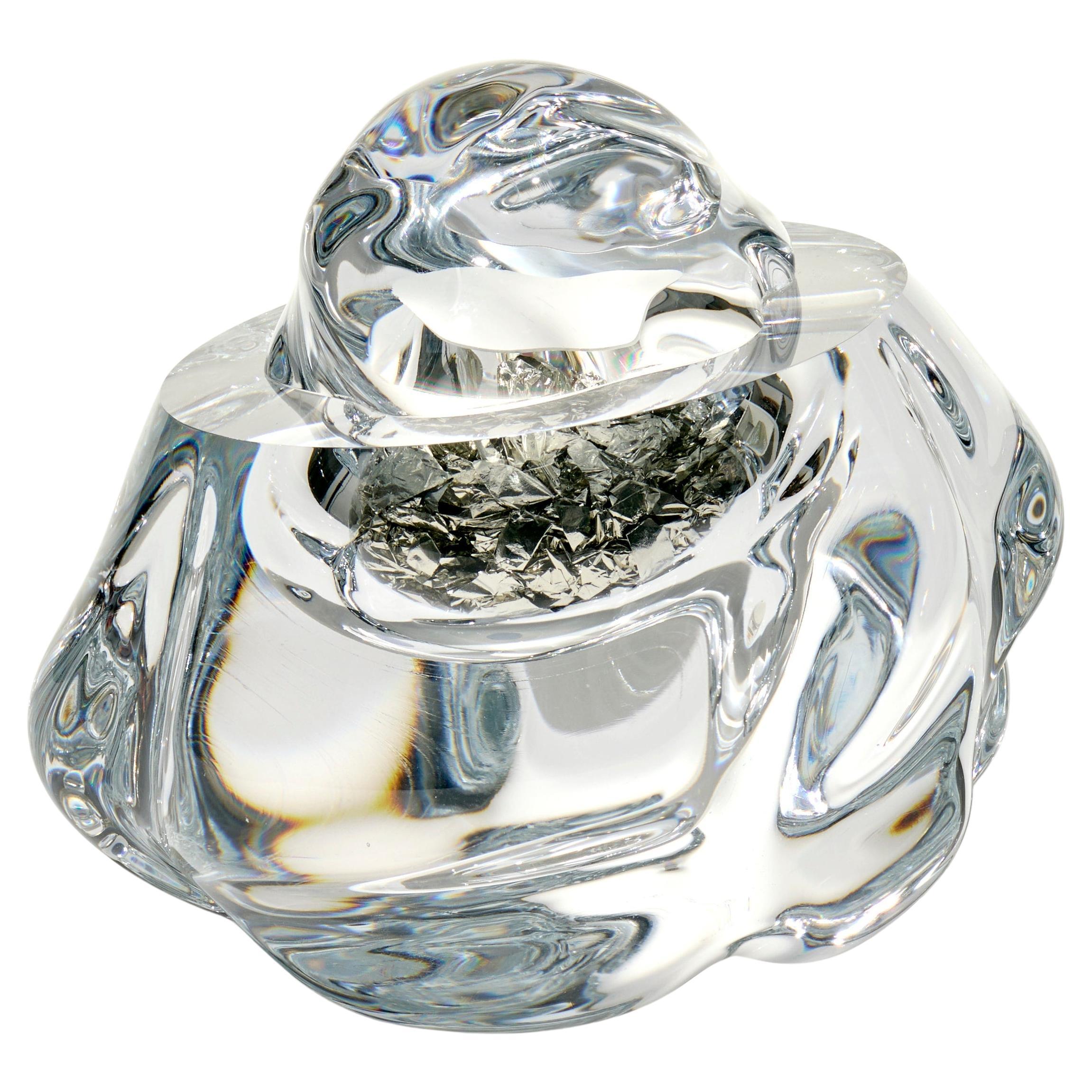 Erratic with Tin Leaf, amorphic clear glass sculpture by Anthony Scala For Sale