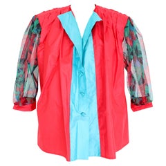 Vintage Erreuno Red Silk Balloon Sleeve 80s Shirt