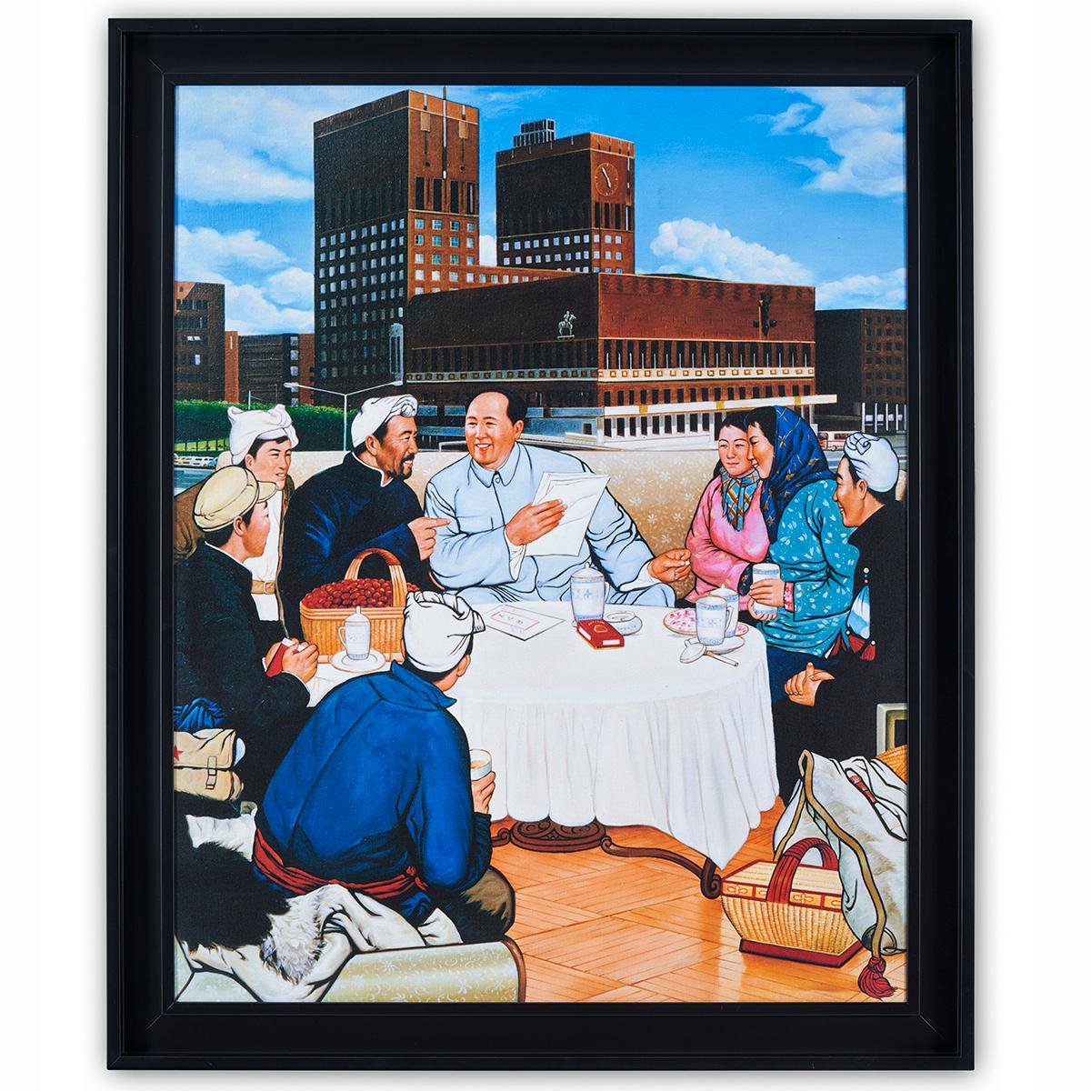 Erró Figurative Painting - “Chairman Mao’s Long Journey” Breakfast in Oslo.
