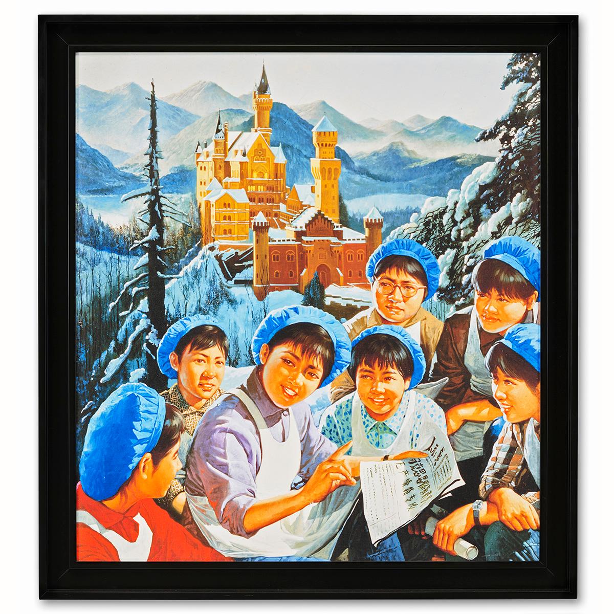Erró Figurative Painting - “Chairman Mao’s Long Journey” Neuschwanstein (Bayiere)
