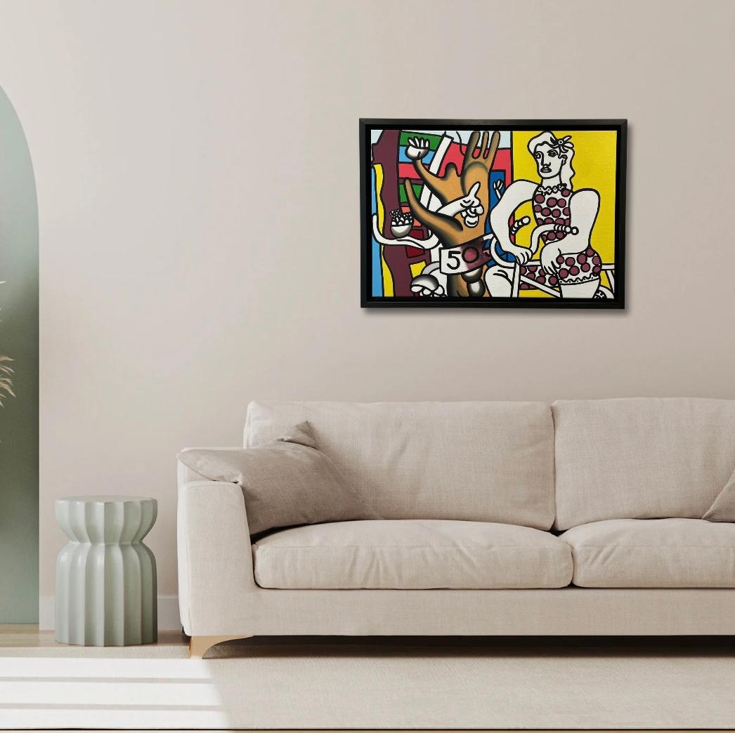 Tribute to Fernand Léger, 
Signed and dated on the back 
Directly came from artist's studio, never presented on market before. 
Certificate from Erró delivred with picture of the artist signed it