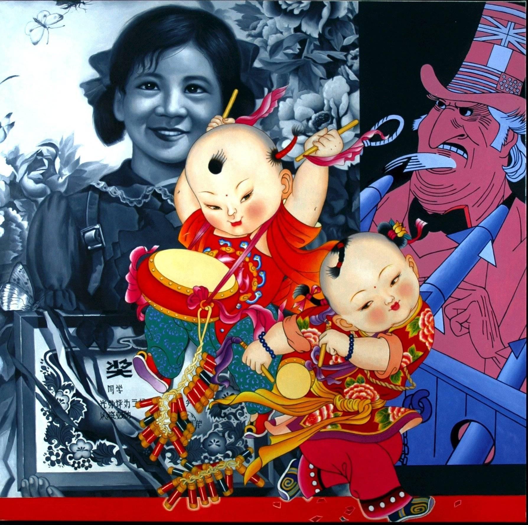 Erró Portrait Print - Les Grands Enfants de Mao, Pop Art, Figuration Narrative, Contemporary Art