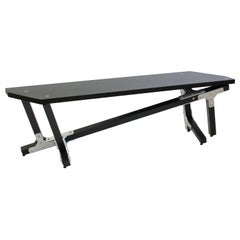 Modern Industrial Black Wood Bench by Peter Harrison with Metal Brackets