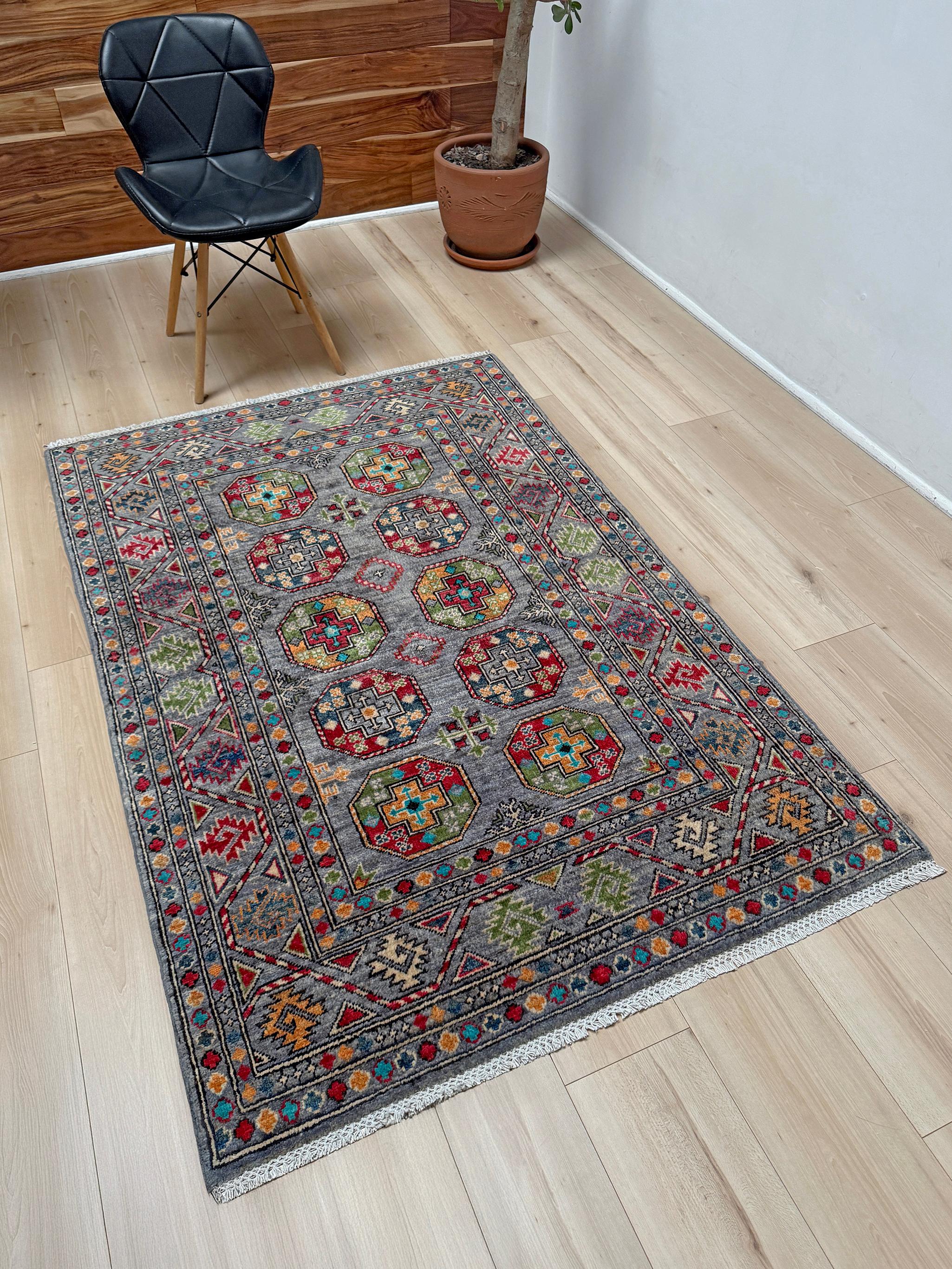 Afghan Tapis tribal neutre Ersari • Tapis transitionnel fait main (4'x6