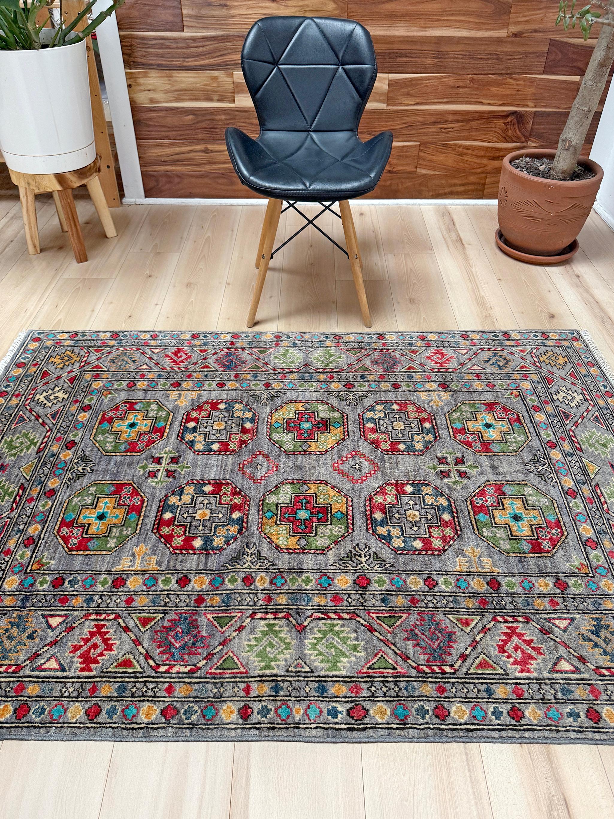 Laine Tapis tribal neutre Ersari • Tapis transitionnel fait main (4'x6