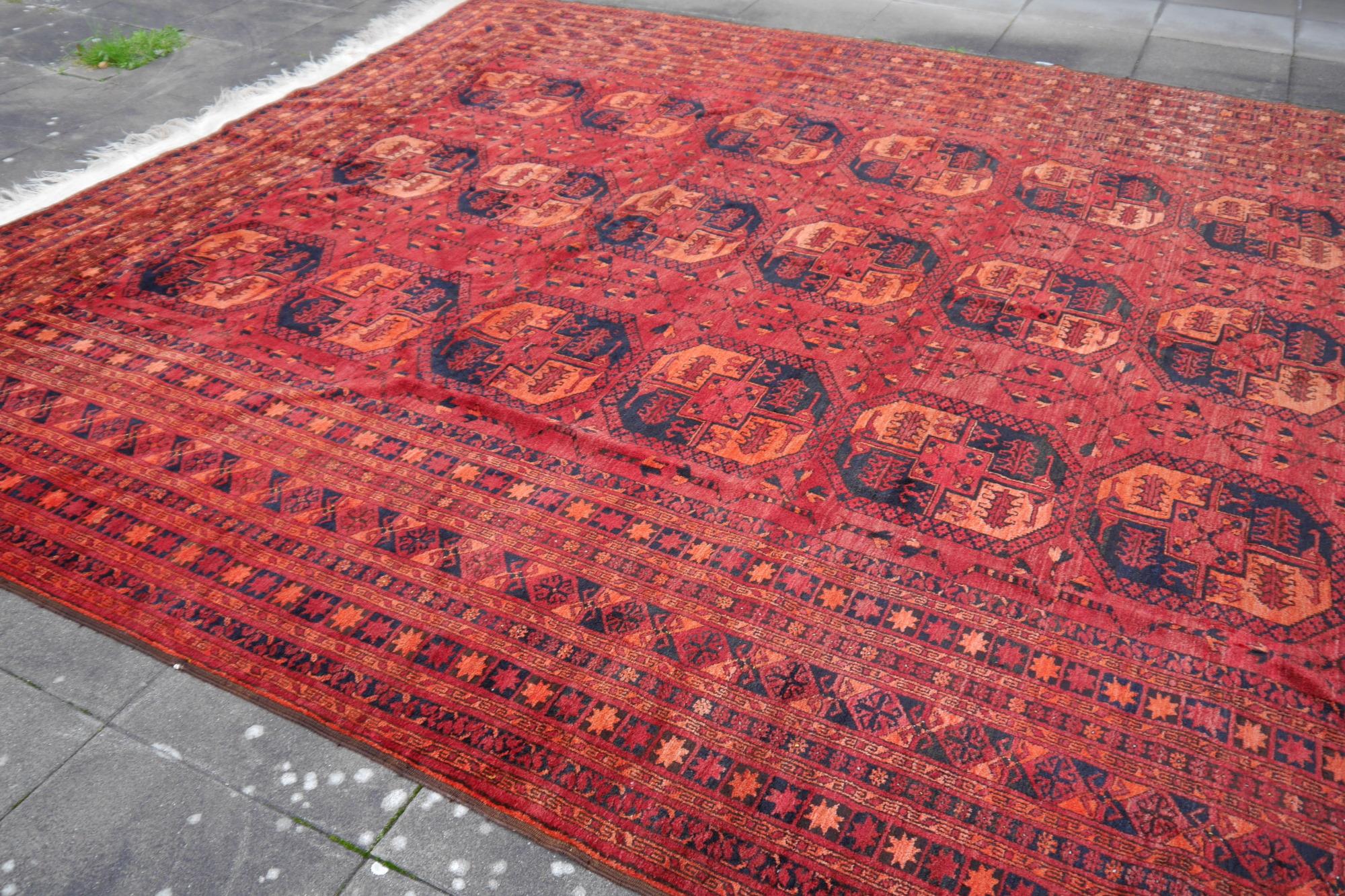 Ersari rug 11.2 x 15.5 ft oversized tribal Turkoman hand knotted antique carpet For Sale 2