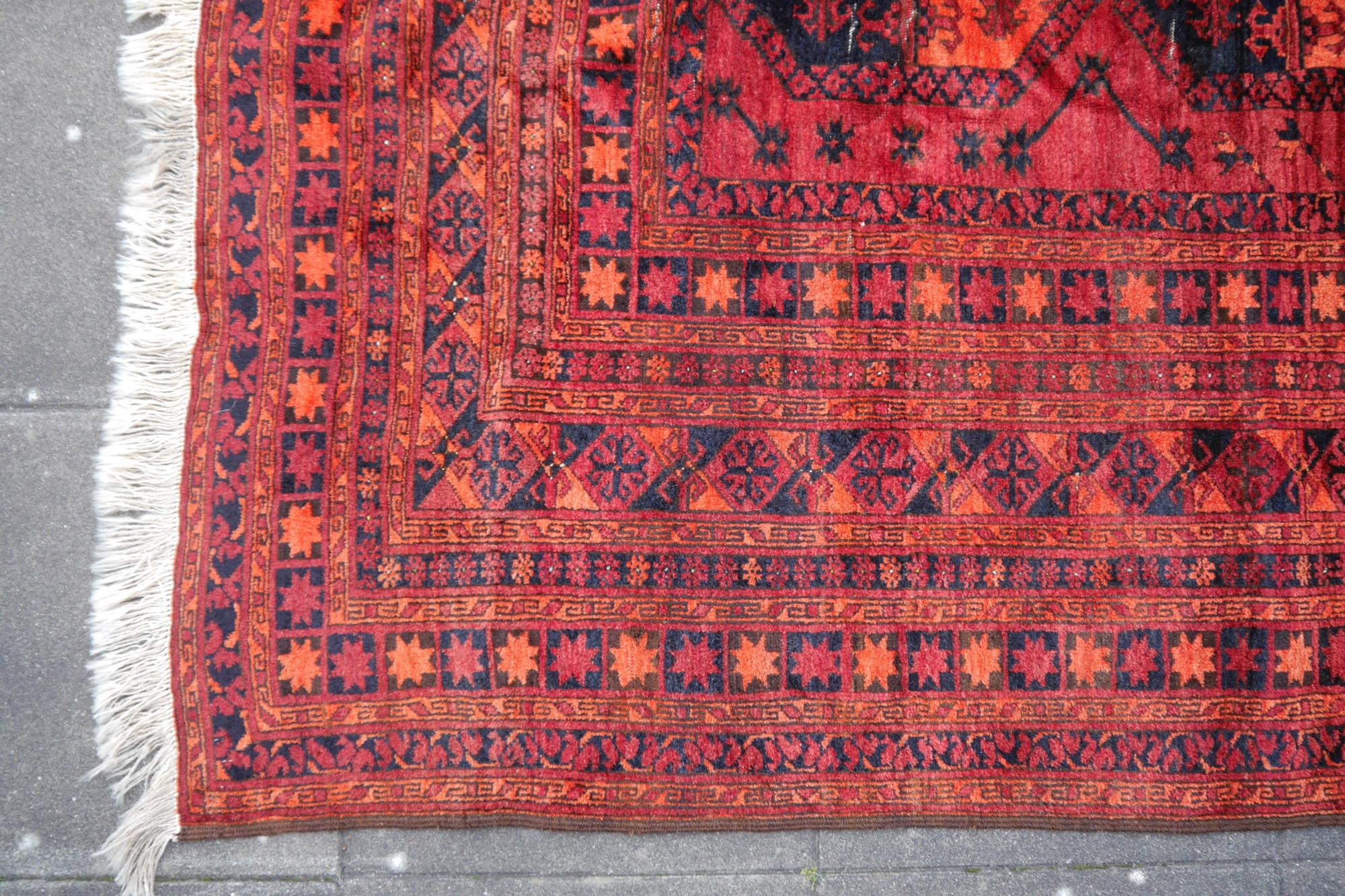 Afghan Ersari rug 11.2 x 15.5 ft oversized tribal Turkoman hand knotted antique carpet For Sale