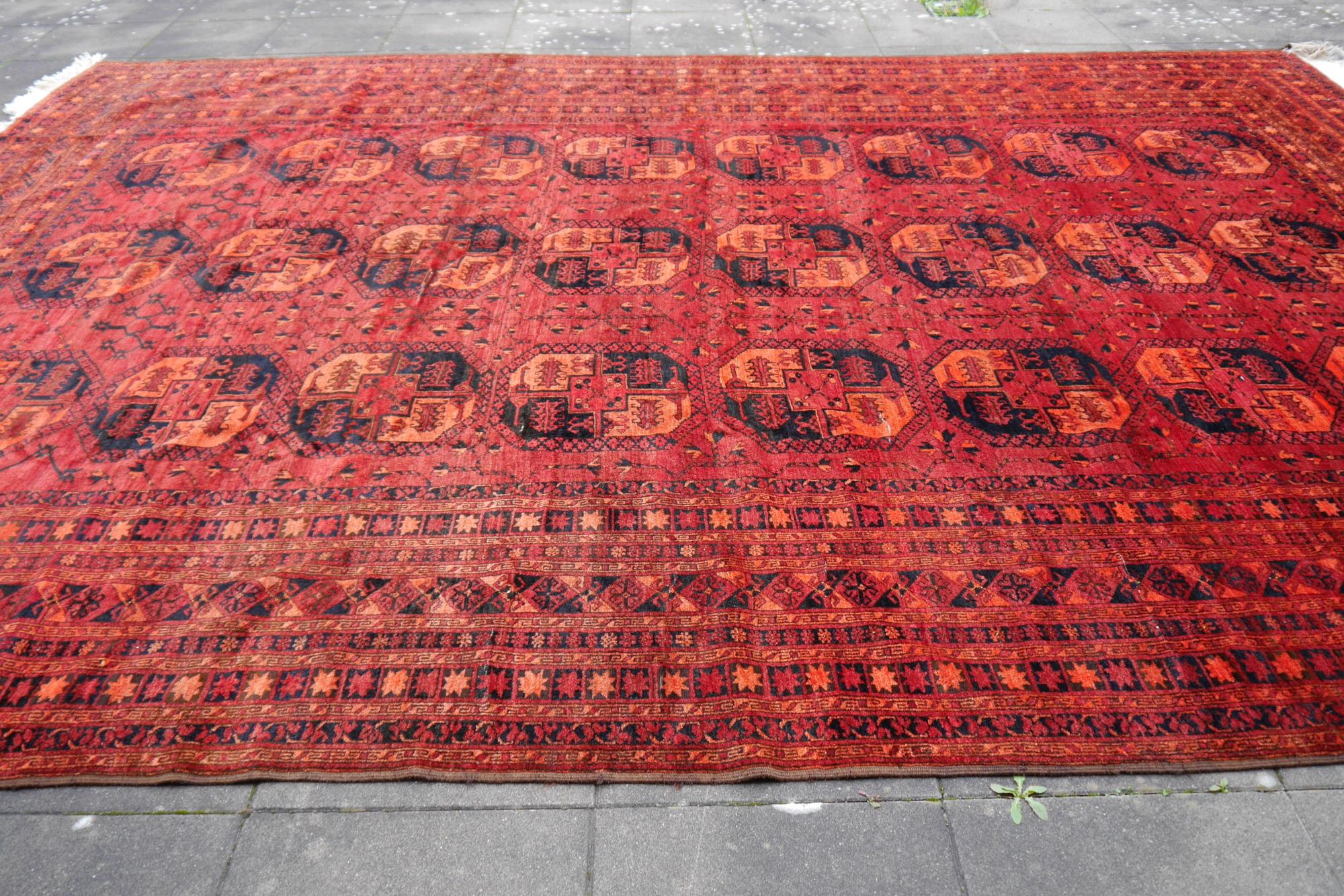 Hand-Knotted Ersari rug 11.2 x 15.5 ft oversized tribal Turkoman hand knotted antique carpet For Sale