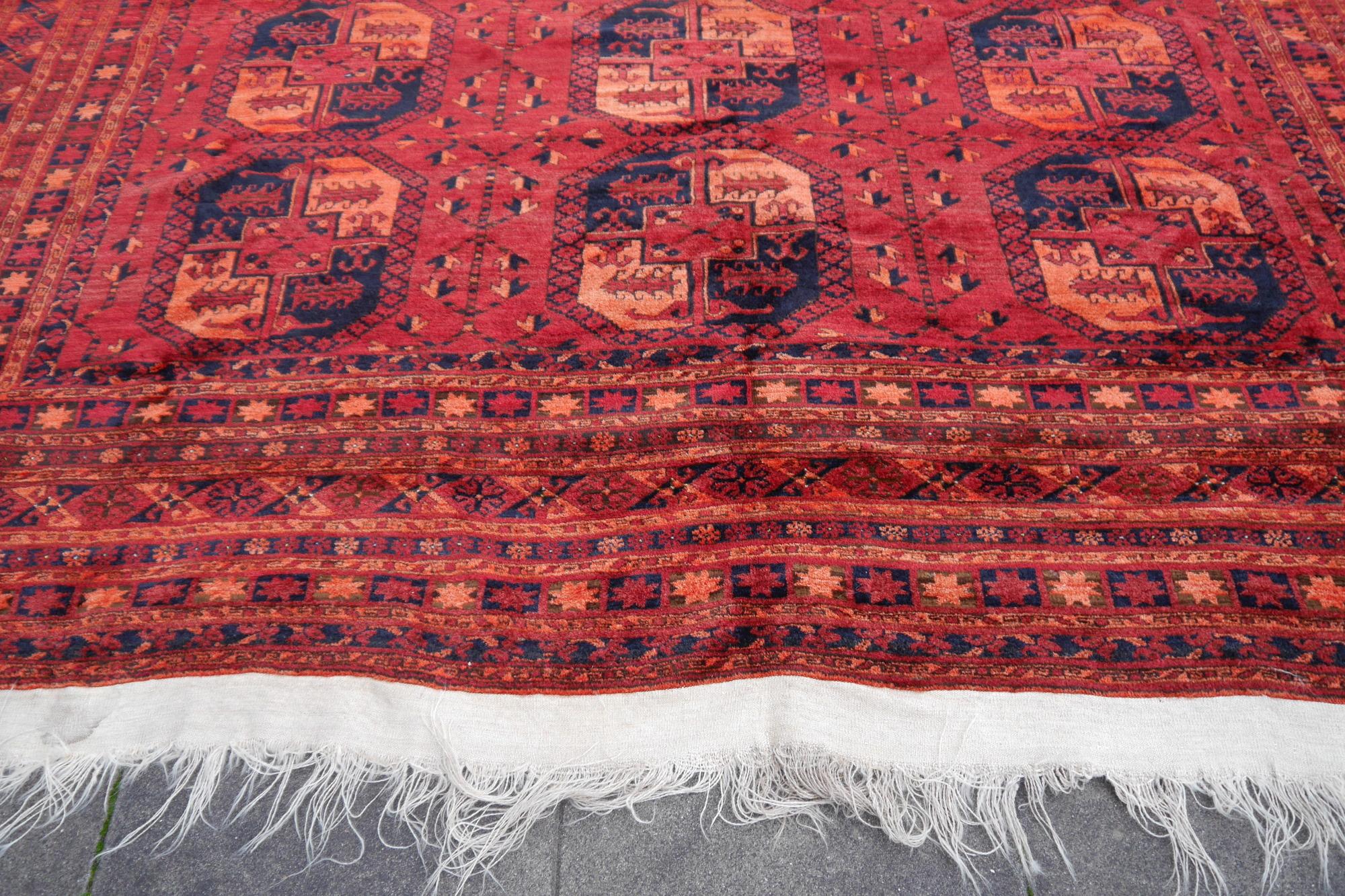 Wool Ersari rug 11.2 x 15.5 ft oversized tribal Turkoman hand knotted antique carpet For Sale