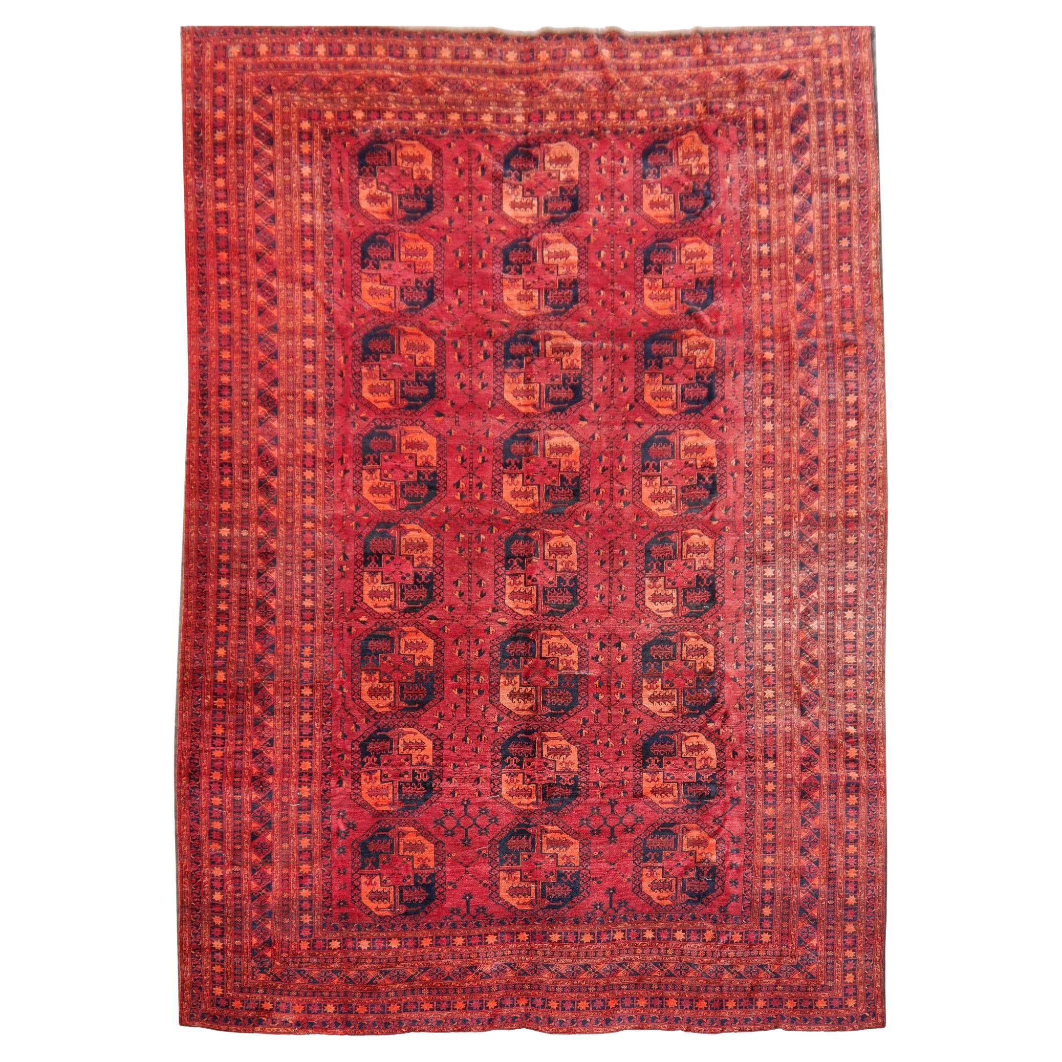 Ersari rug 11.2 x 15.5 ft oversized tribal Turkoman hand knotted antique carpet