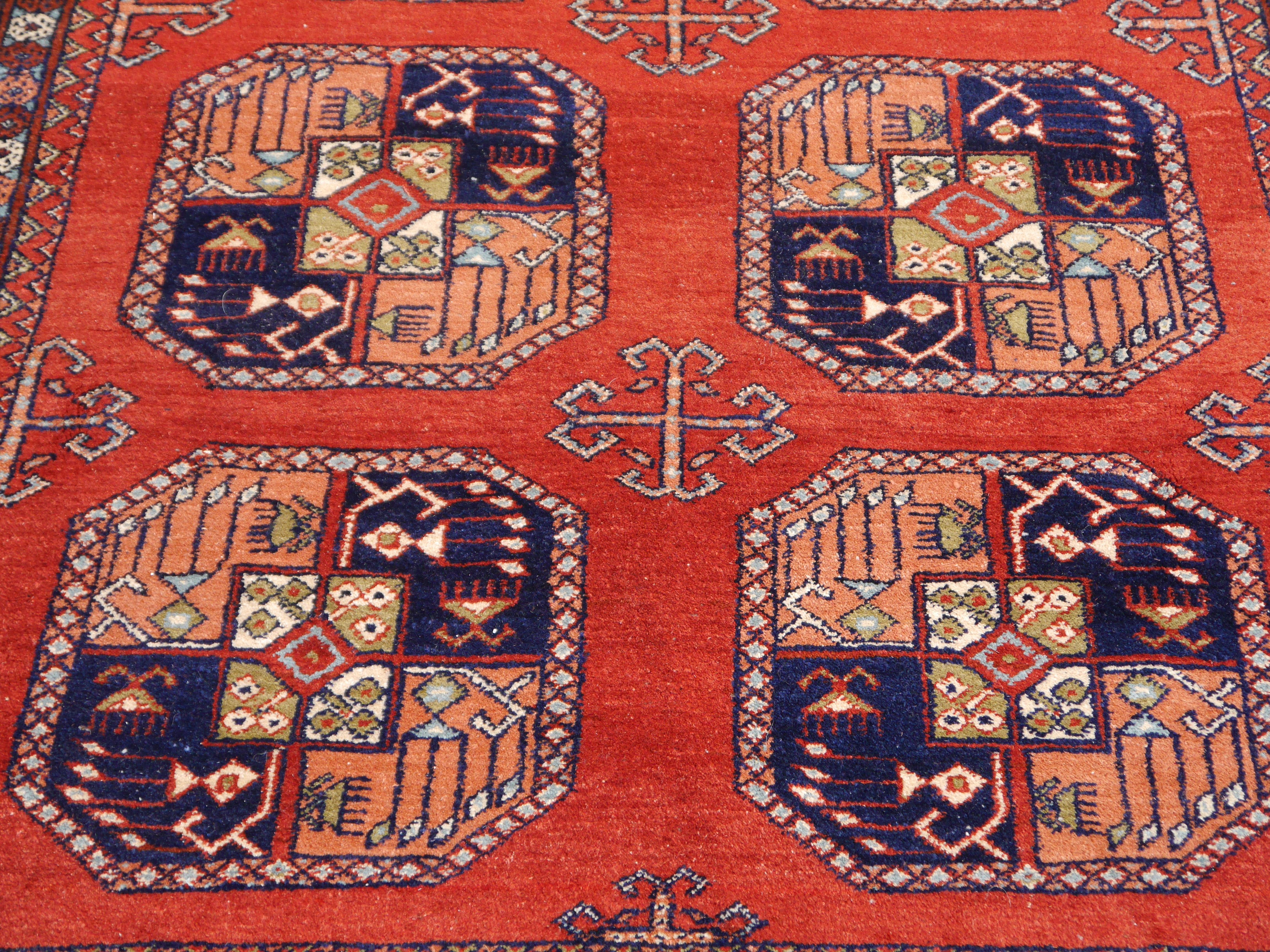Fine XX secolo Tappeto Ersari Vintage Tribale Turkoman Annodato a Mano in vendita