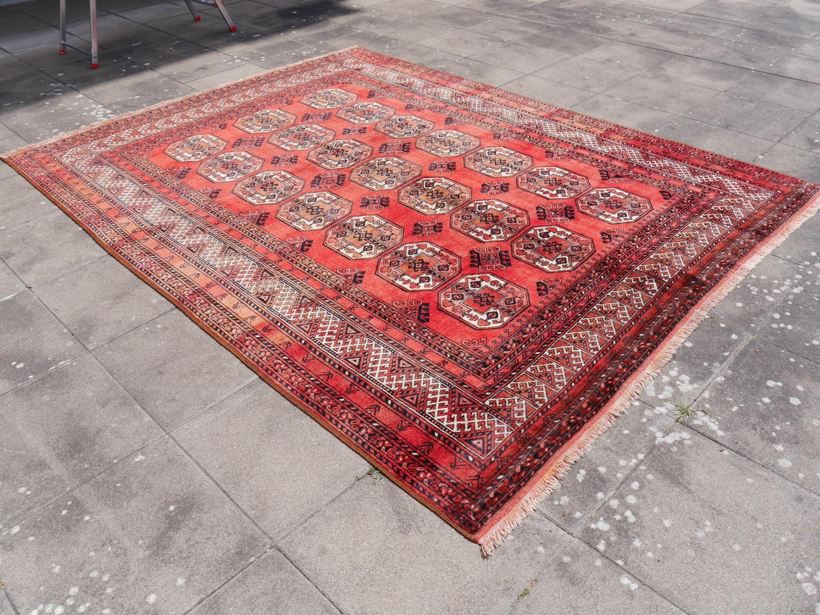 Hand-Knotted Ersari Rug Large Size Tribal Turkoman Hand Knotted Semi Antique Carpet