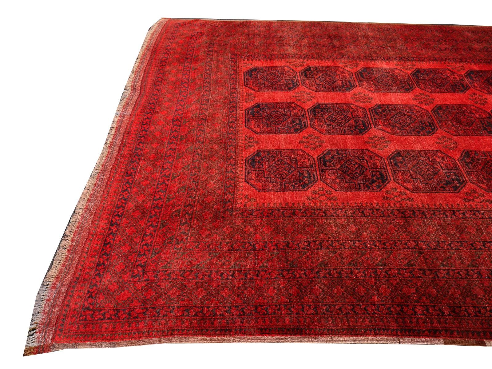 Hand-Knotted Ersari Rug Tribal Turkoman Hand Knotted Semi Antique Carpet
