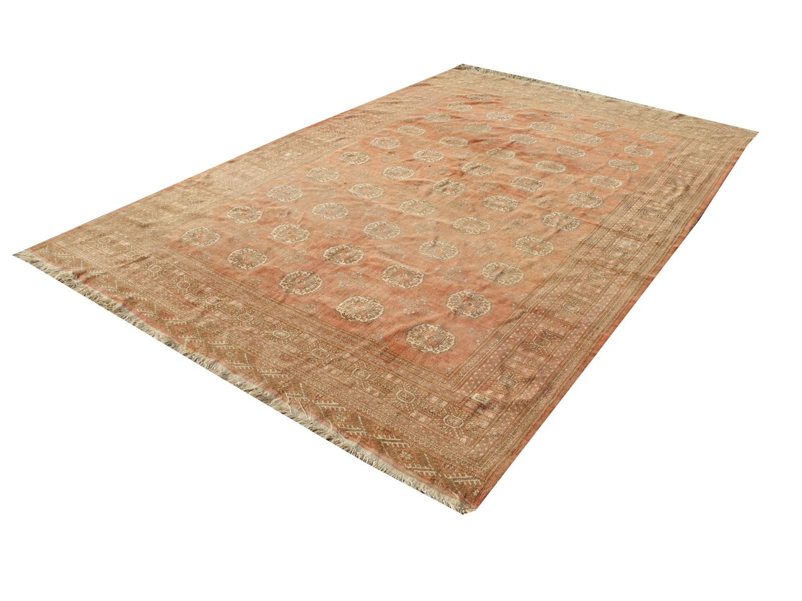 Ersari Rug Tribal Turkoman Hand Knotted Semi Antique Carpet Muted Faded Low Pile For Sale 3
