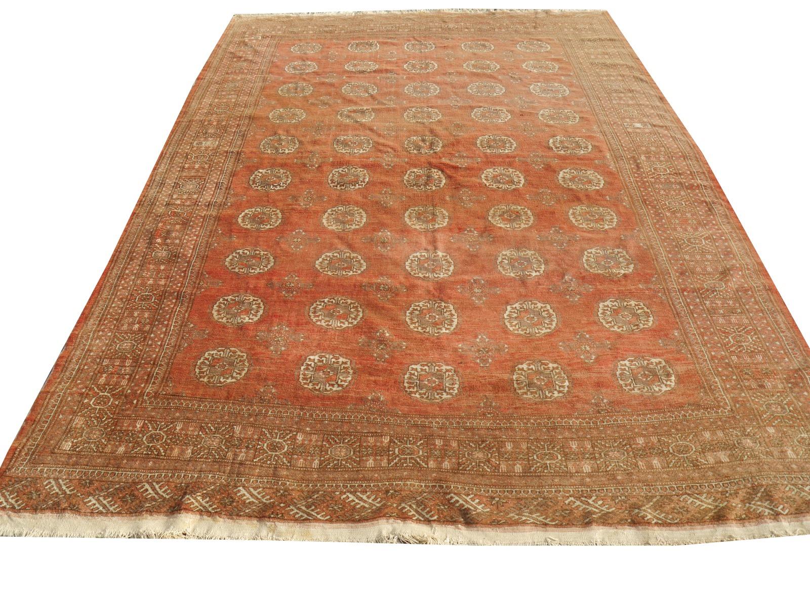 Ersari Rug Tribal Turkoman Hand Knotted Semi Antique Carpet Muted Faded Low Pile For Sale 6