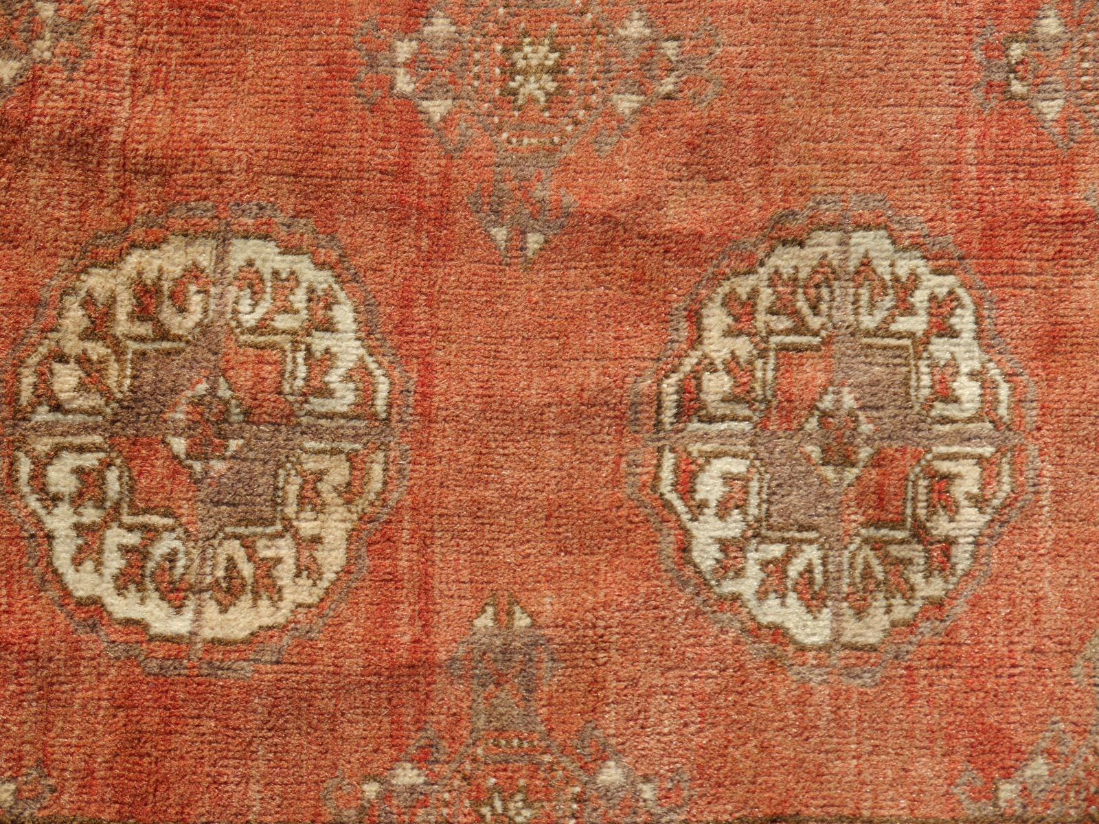 Ersari Rug Tribal Turkoman Hand Knotted Semi Antique Carpet Muted Faded Low Pile For Sale 11