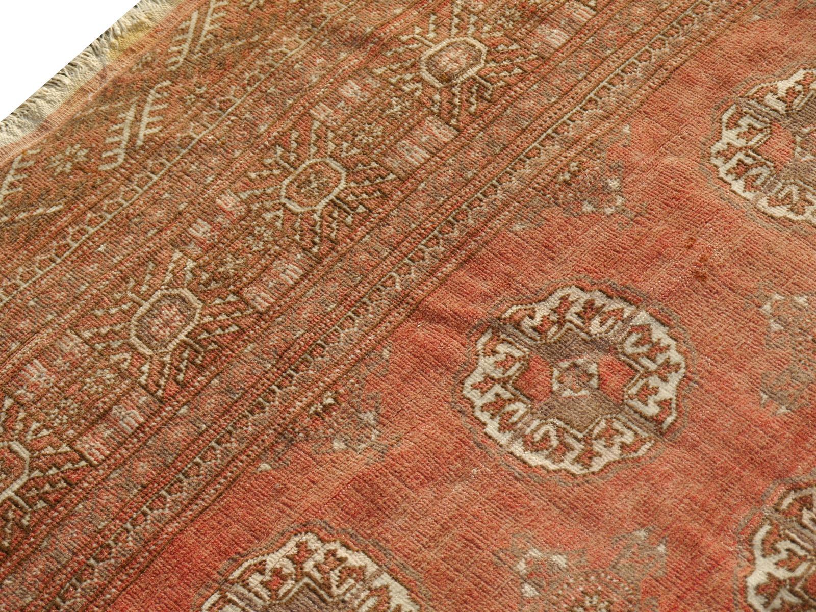 Ersari Rug Tribal Turkoman Hand Knotted Semi Antique Carpet Muted Faded Low Pile For Sale 12
