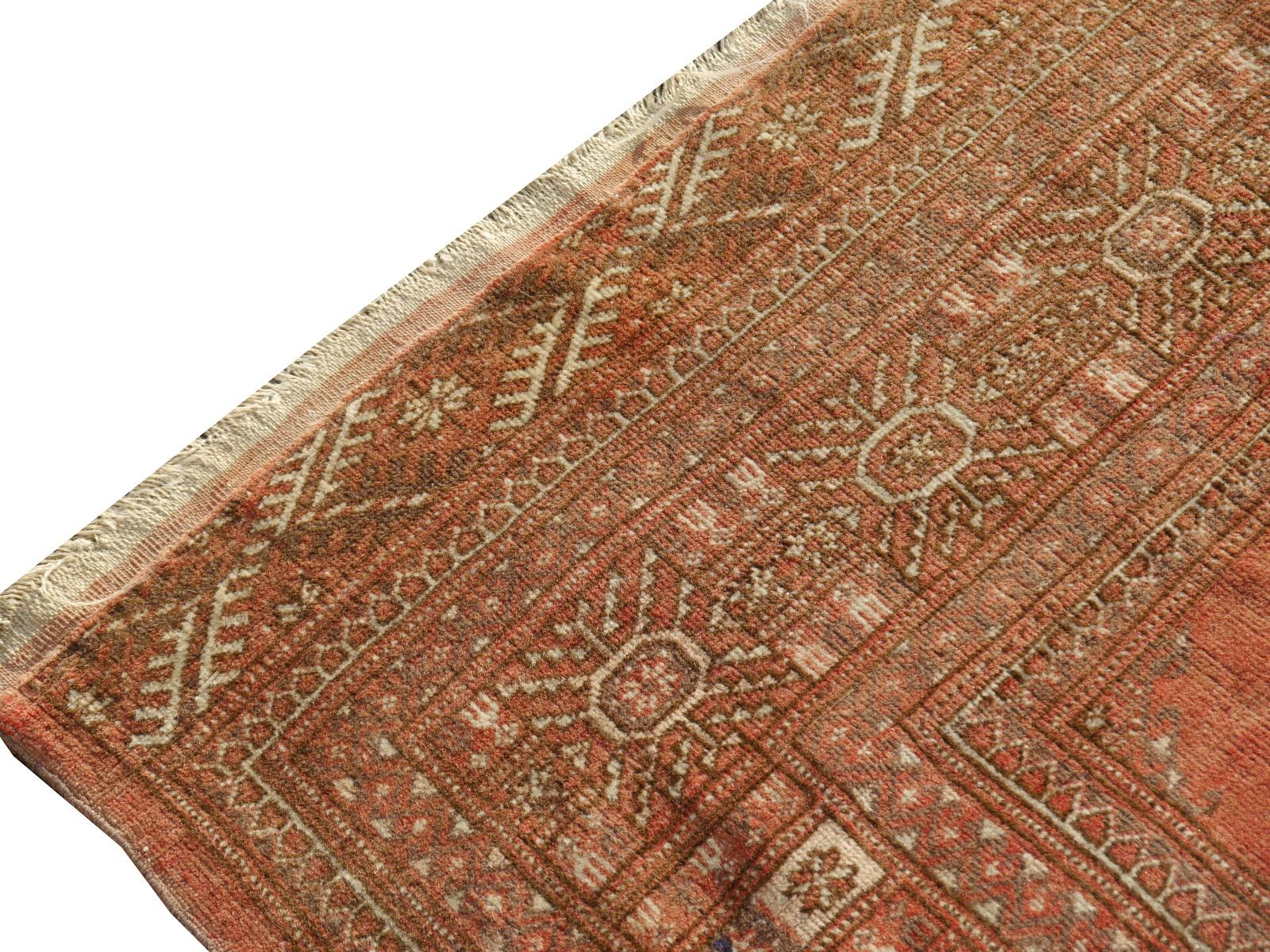 Ersari Rug Tribal Turkoman Hand Knotted Semi Antique Carpet Muted Faded Low Pile For Sale 13