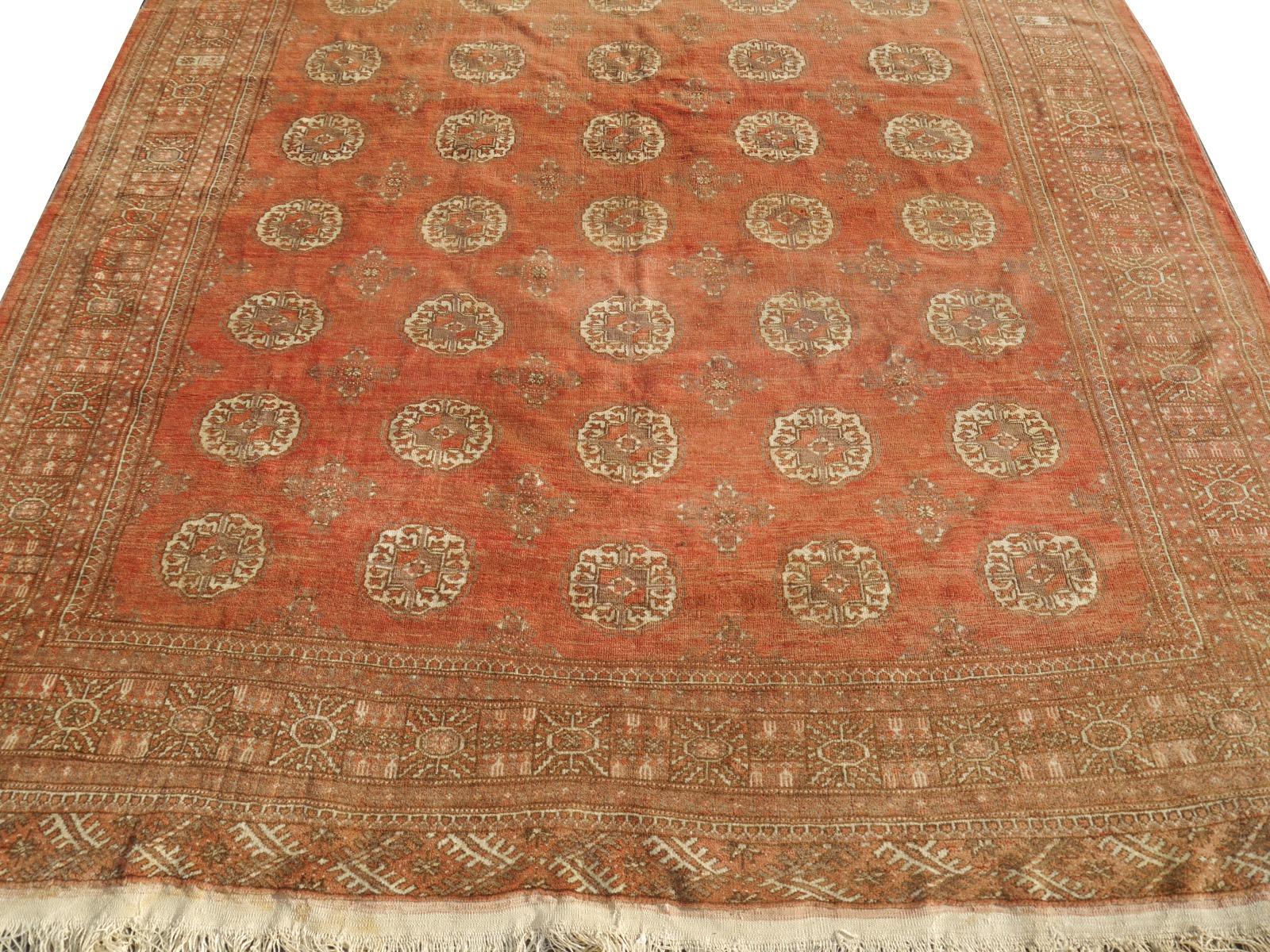 Afghan Ersari Rug Tribal Turkoman Hand Knotted Semi Antique Carpet Muted Faded Low Pile For Sale