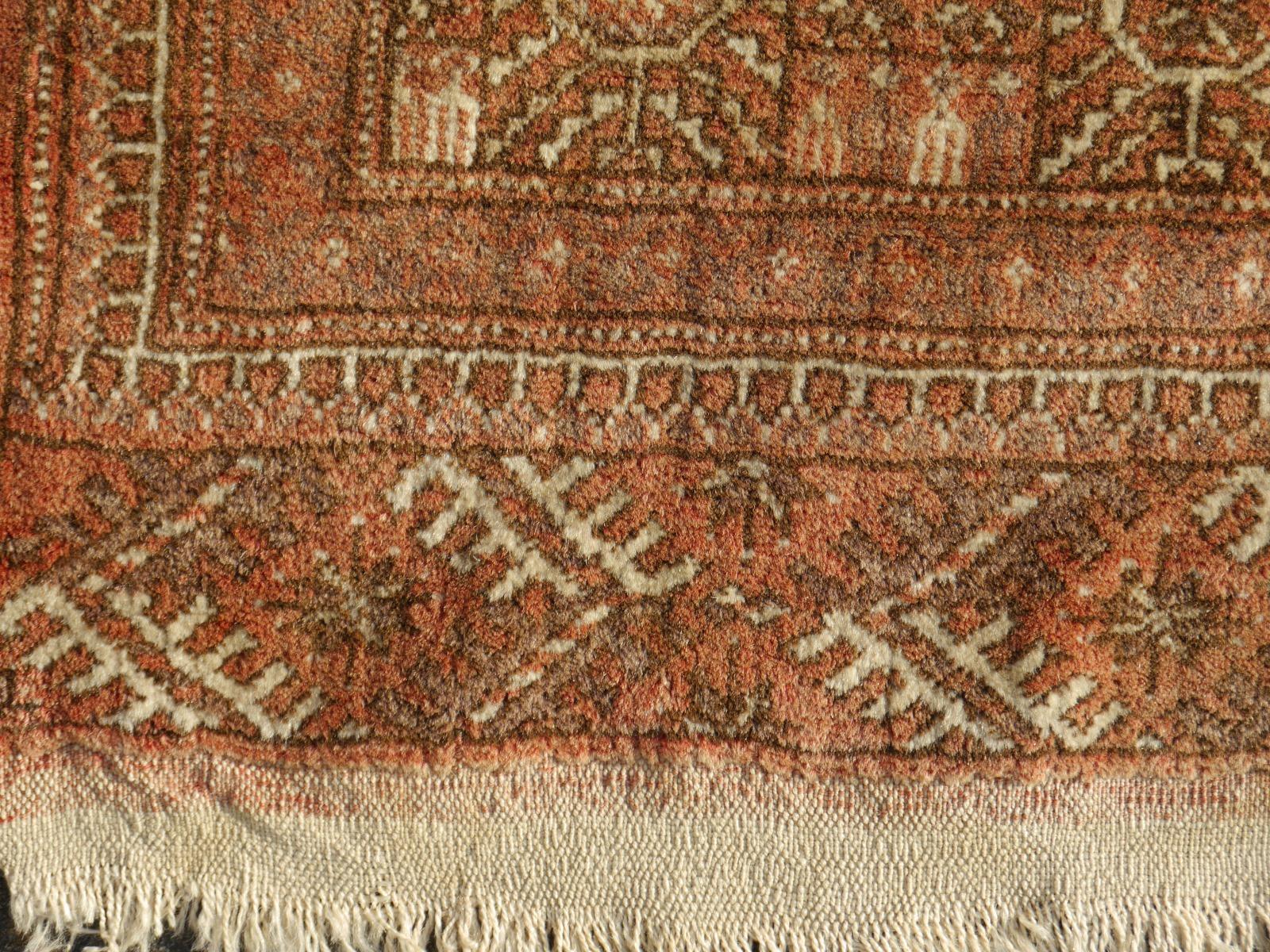 Hand-Knotted Ersari Rug Tribal Turkoman Hand Knotted Semi Antique Carpet Muted Faded Low Pile For Sale