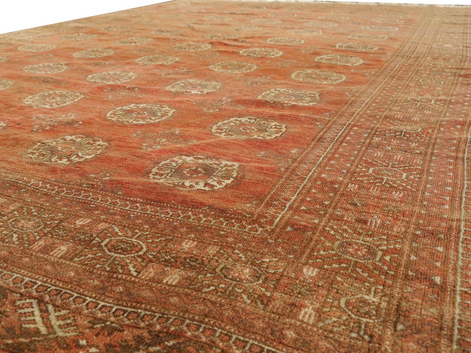Ersari Rug Tribal Turkoman Hand Knotted Semi Antique Carpet Muted Faded Low Pile In Good Condition For Sale In Lohr, Bavaria, DE