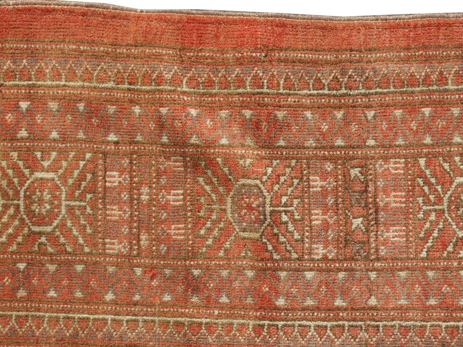 20th Century Ersari Rug Tribal Turkoman Hand Knotted Semi Antique Carpet Muted Faded Low Pile For Sale