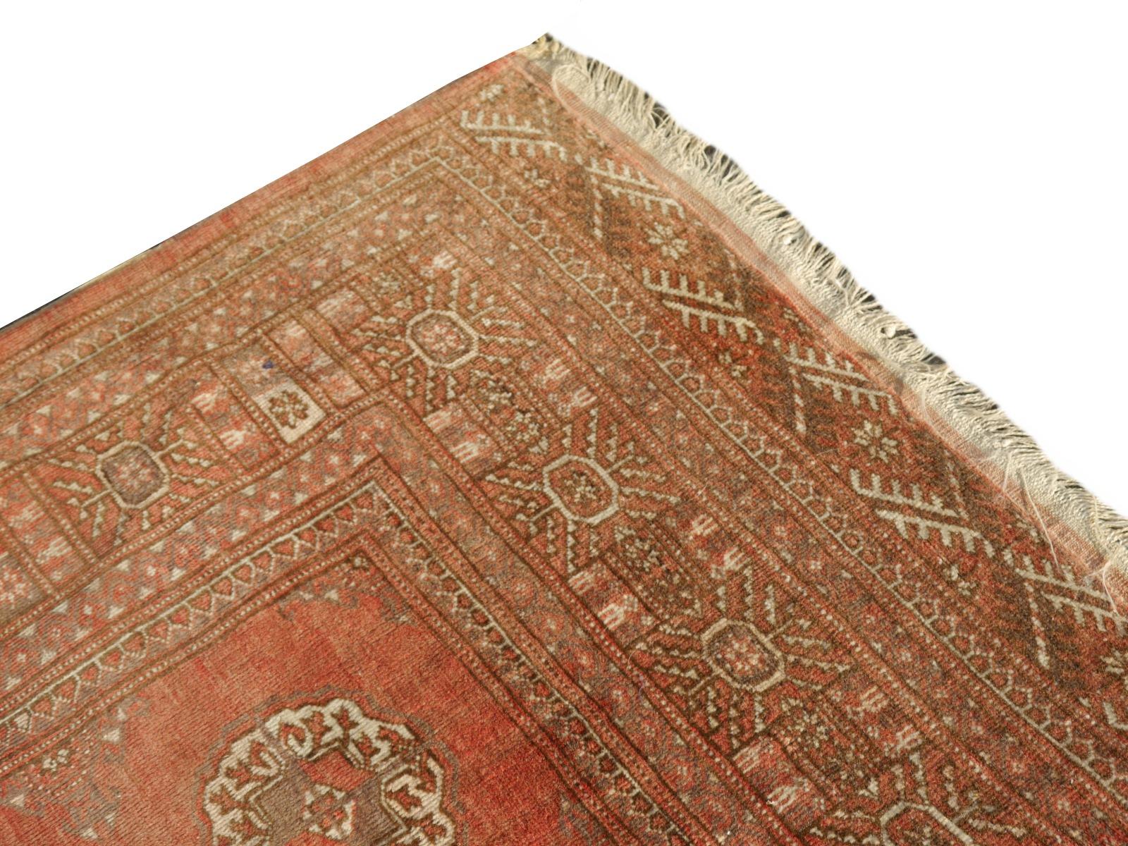 Ersari Rug Tribal Turkoman Hand Knotted Semi Antique Carpet Muted Faded Low Pile For Sale 2