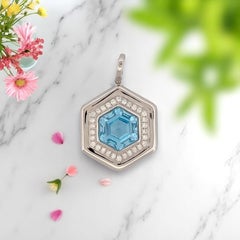 Ersilia  18k White Gold Pendant – 3.30 ct Hexagon Blue Topaz & .18 ctw Natural