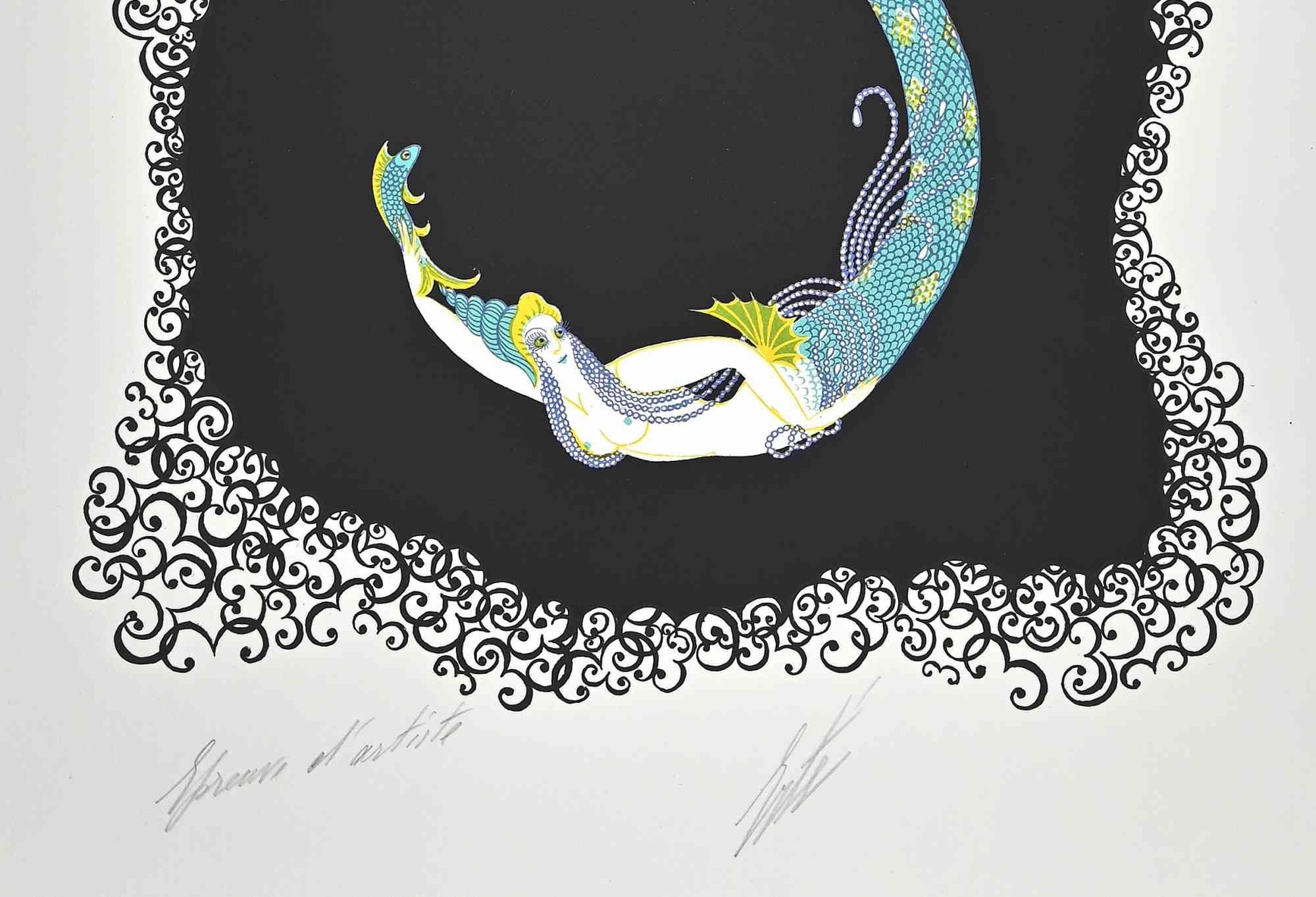 Le 3 is a contemporary artwork realized in 1968 by Erté (Romain de Tirtoff).

Mixed colored lithograph on paper.

The artwork is from the Series 