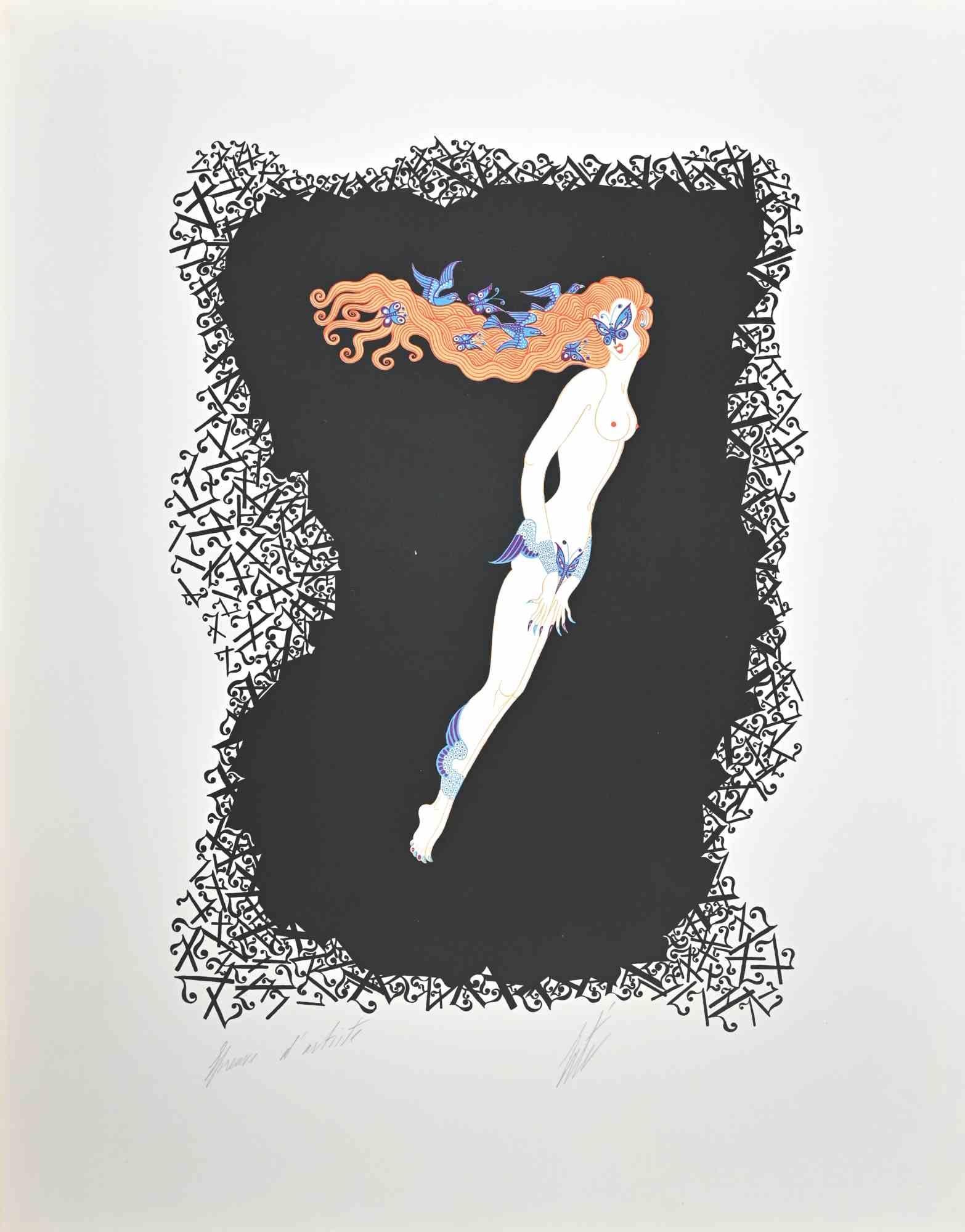 Le 7 is a contemporary artwork realized in 1970s by Erté (Romain de Tirtoff).

Mixed colored lithograph on paper.

The artwork is from the Series "Les Chiffres".

Hand signed on the lower margin.

Artist's proof.

Good conditions

Provenance: