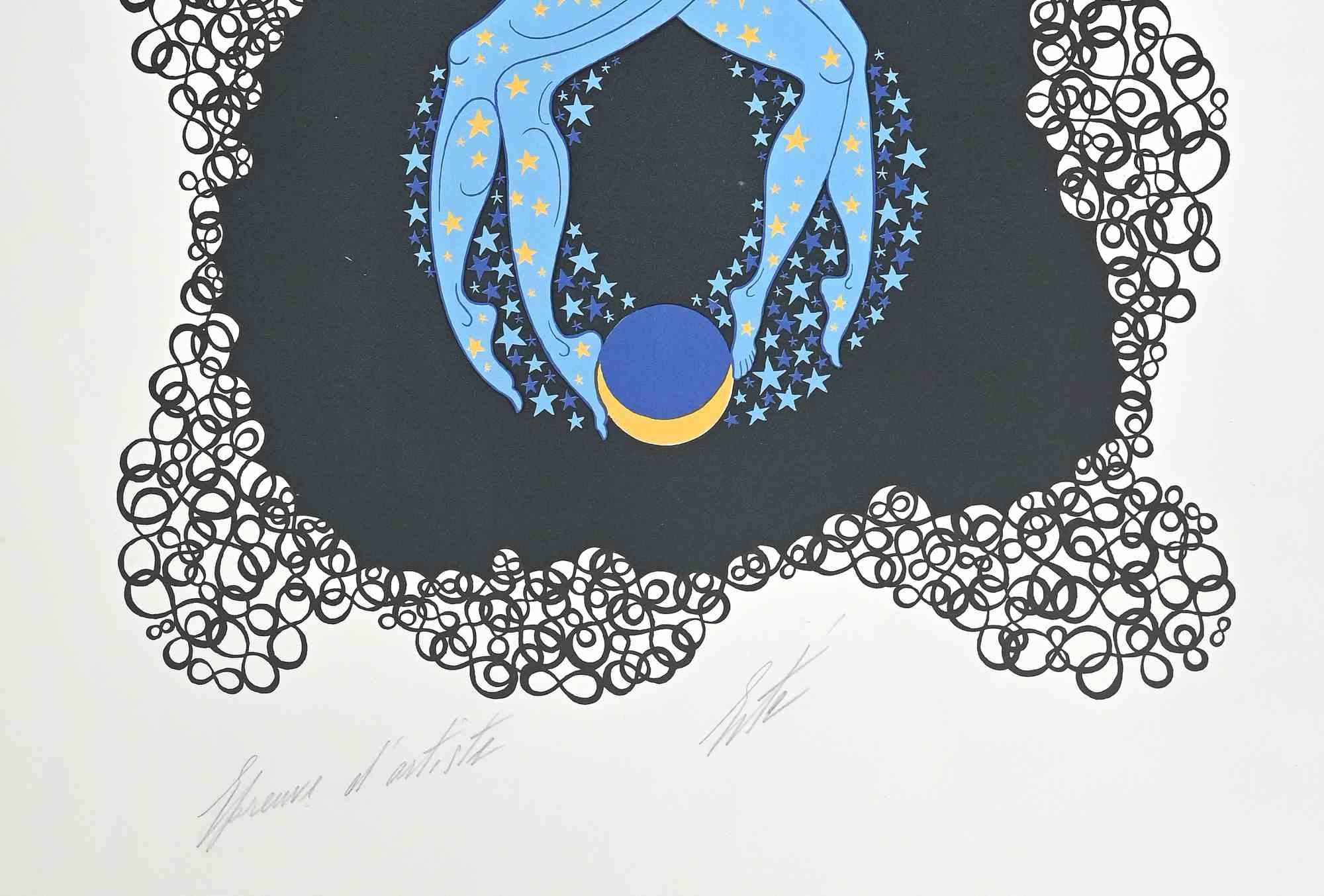 Le 8 is a contemporary artwork realized in 1968 by Erté (Romain de Tirtoff).

Mixed colored lithograph on paper.

The artwork is from the Series 