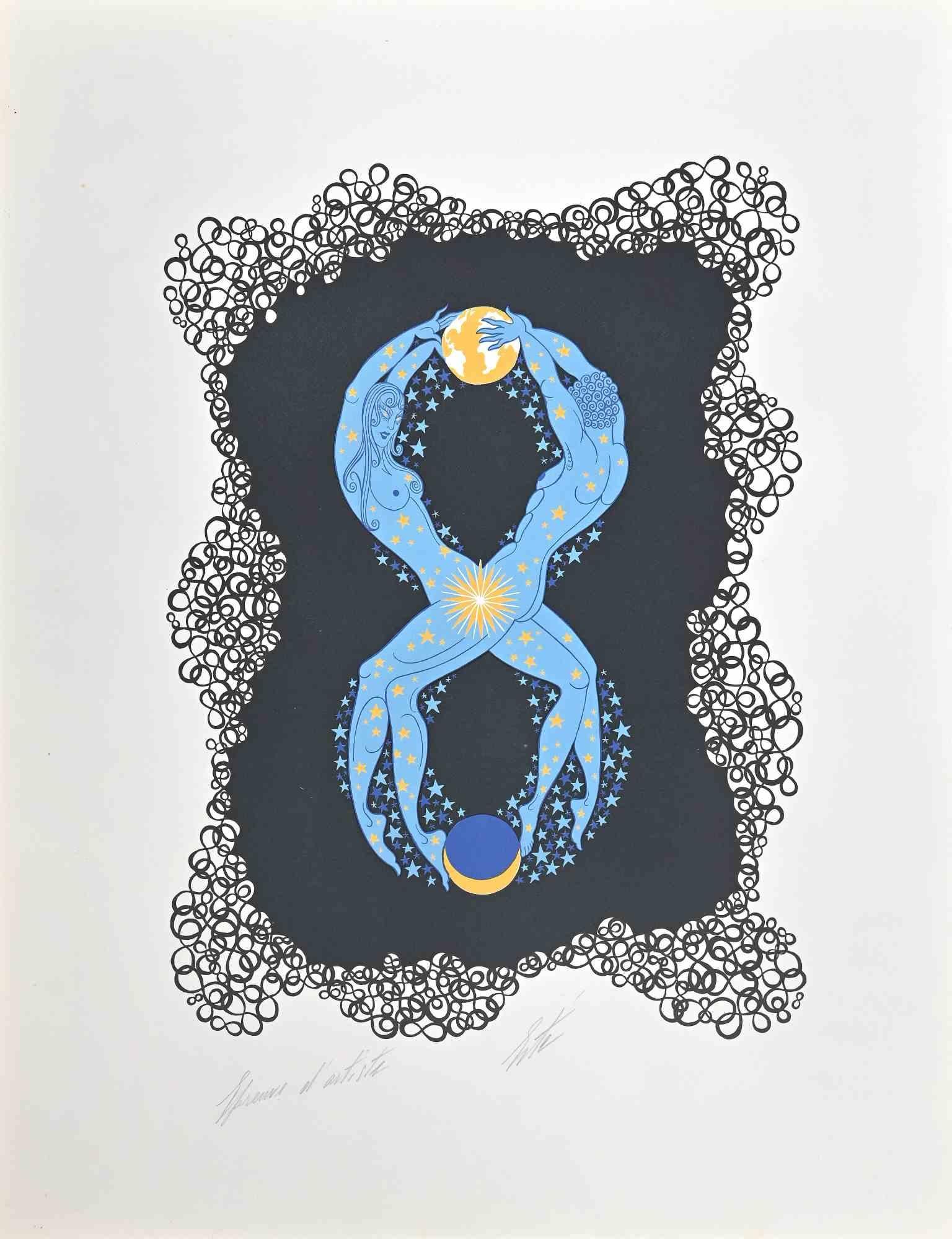 Le 8 est une œuvre d'art contemporain réalisée en 1968 par Erté (Romain de Tirtoff).

Lithographie en couleurs mixtes sur papier.

L'œuvre est tirée de la série "Les Chiffres".

Signé à la main dans la marge inférieure.

Preuve d'artiste.

Bon état