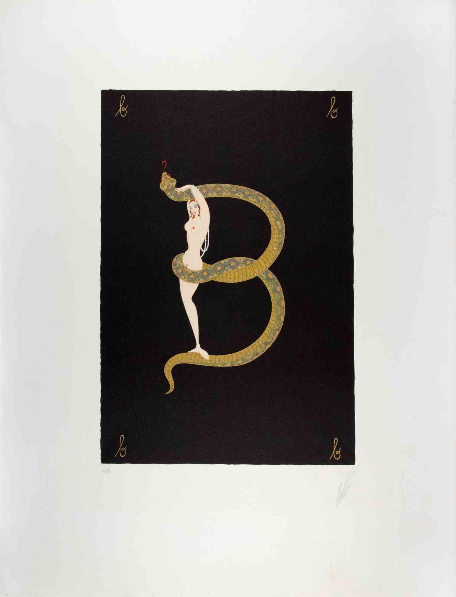 Letter B - from the suite Letters of the Alphabet is a contemporary artwork realized by Erté (Romain de Tirtoff.

Lithograph and Screen Print.

The artwork is from the suite "Letters of the Alphabet", 1976,

Hand signed on th elower margin. Artist