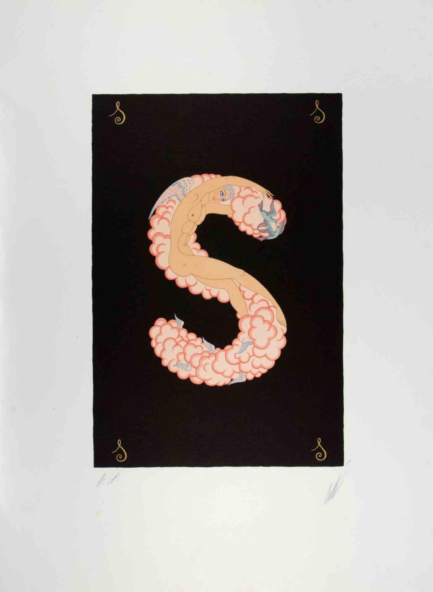 Letter S - from the suite Letters of the Alphabet is a contemporary artwork realized by Erté (Romain de Tirtoff).

Lithograph and Screen Print.

The artwork is from the suite "Letters of the Alphabet", 1976.

Hand signed on the lower margin. Artist